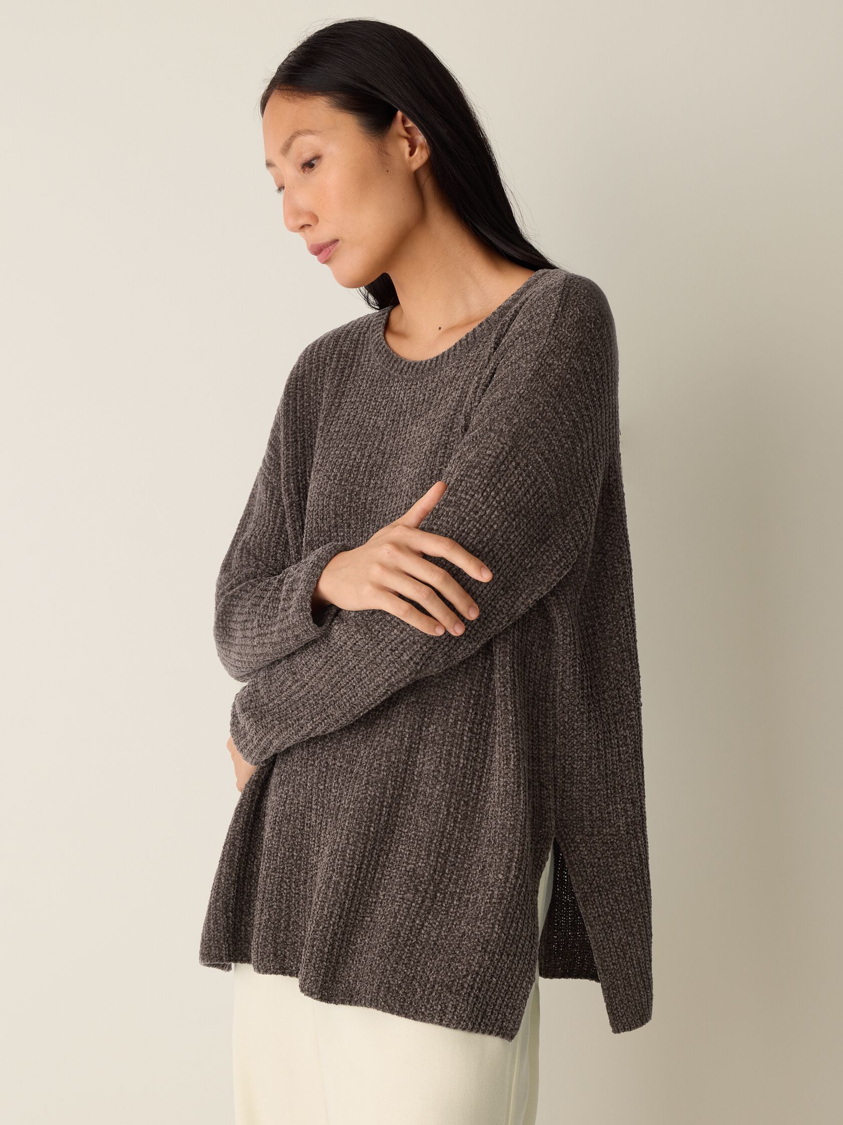 Chenille Blend Jewel Neck Top