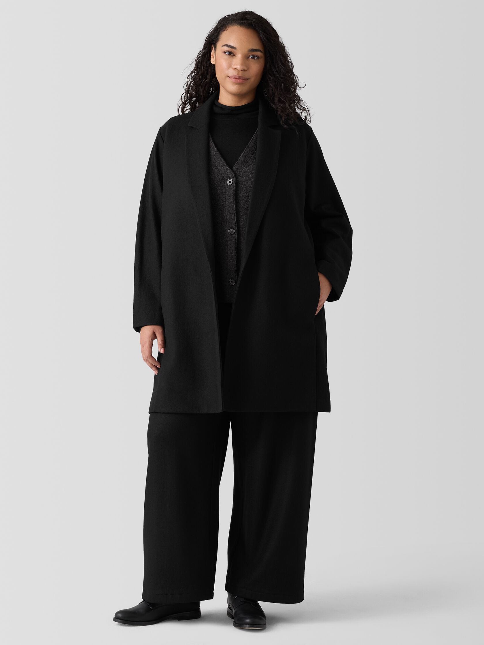 Felted Wool Jersey Long Blazer in Regenerative Wool
