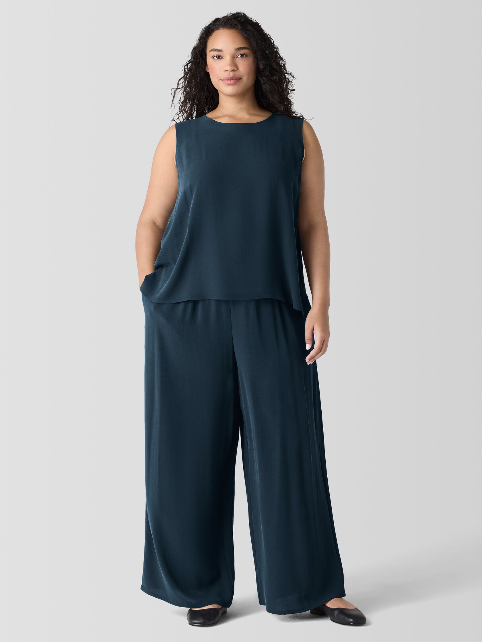 Silk Georgette Crepe Round Neck Tank