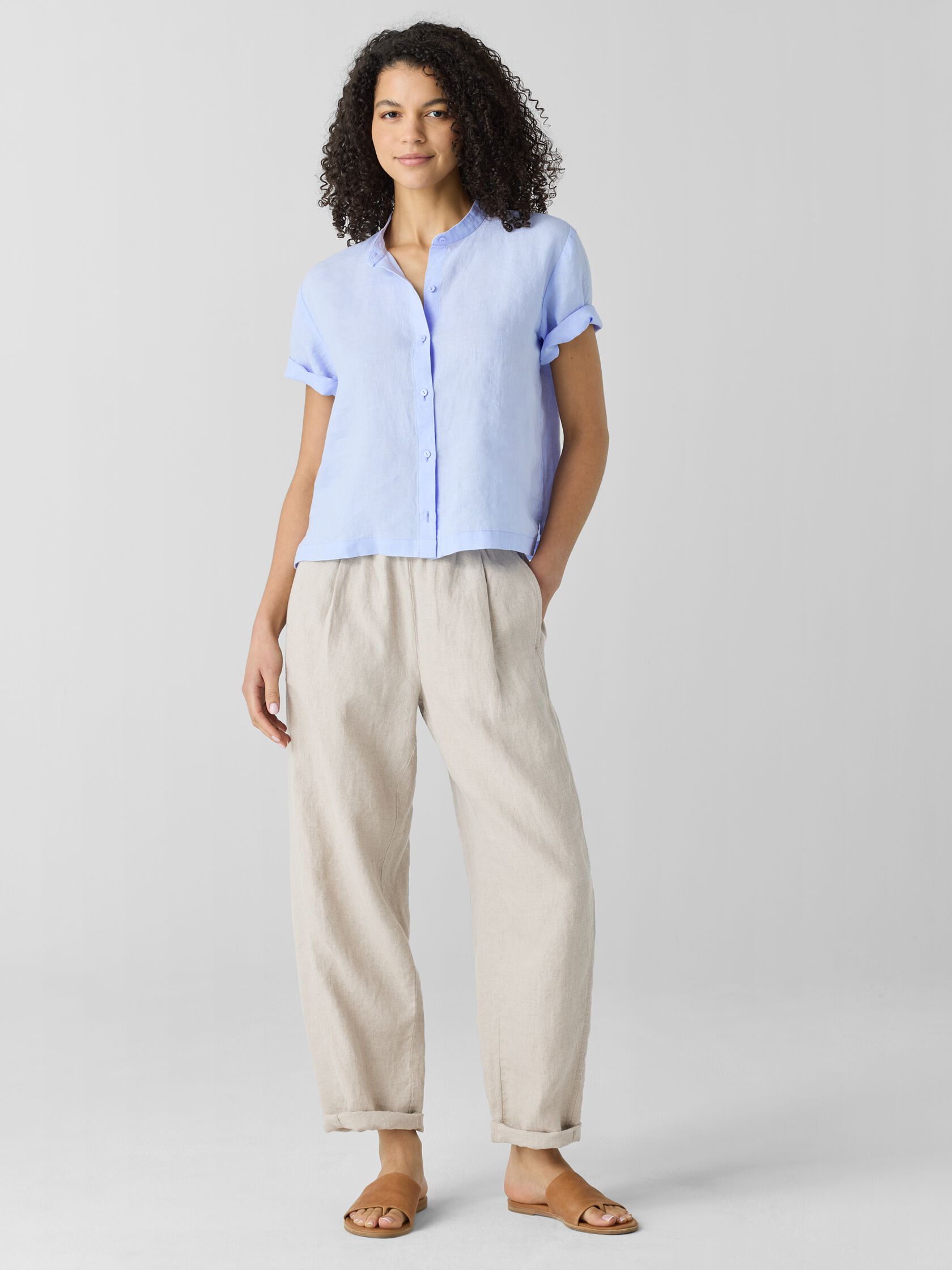 Organic Handkerchief Linen Band Collar Shirt