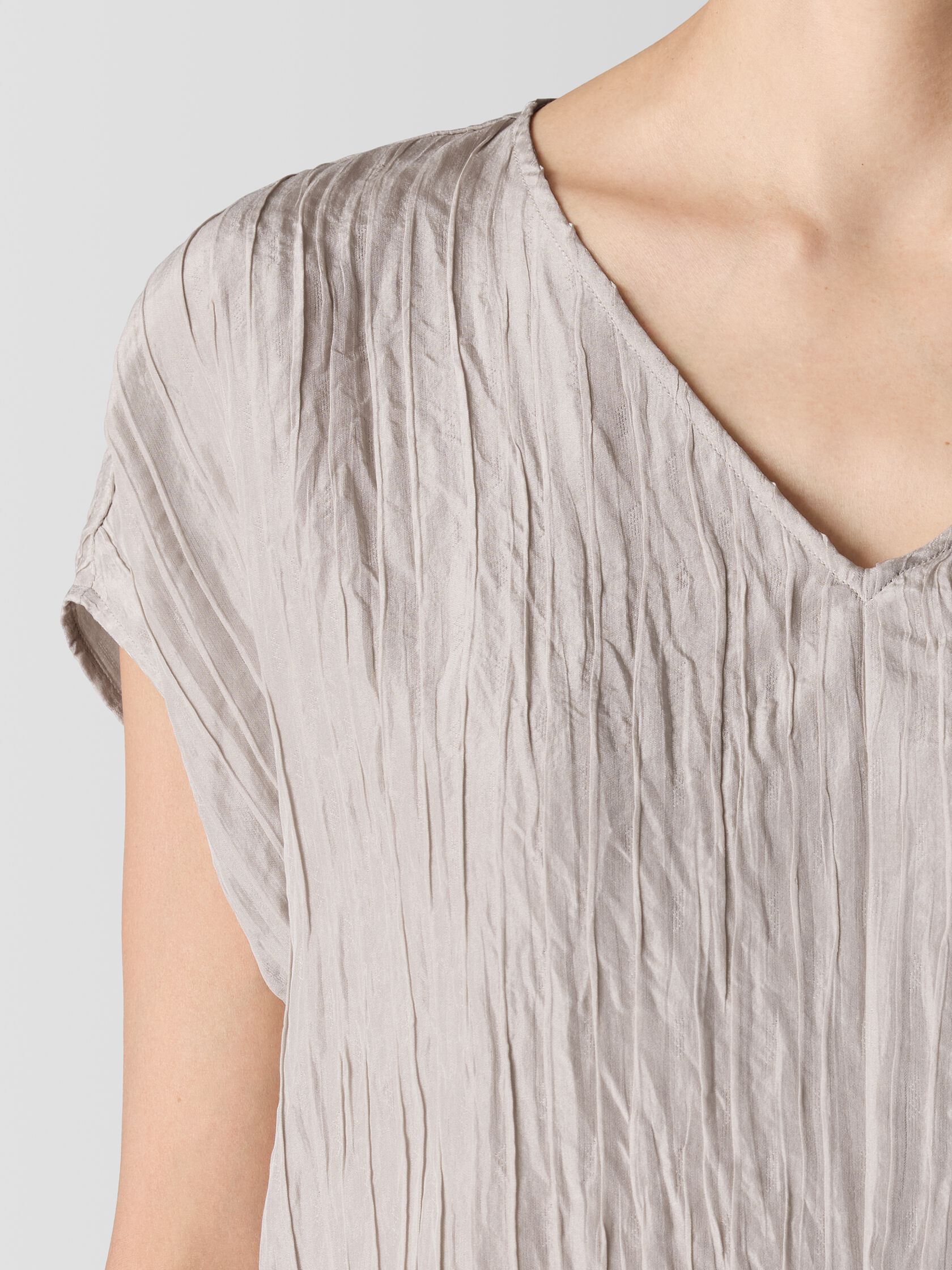 Textured Silk Jacquard V-Neck Top