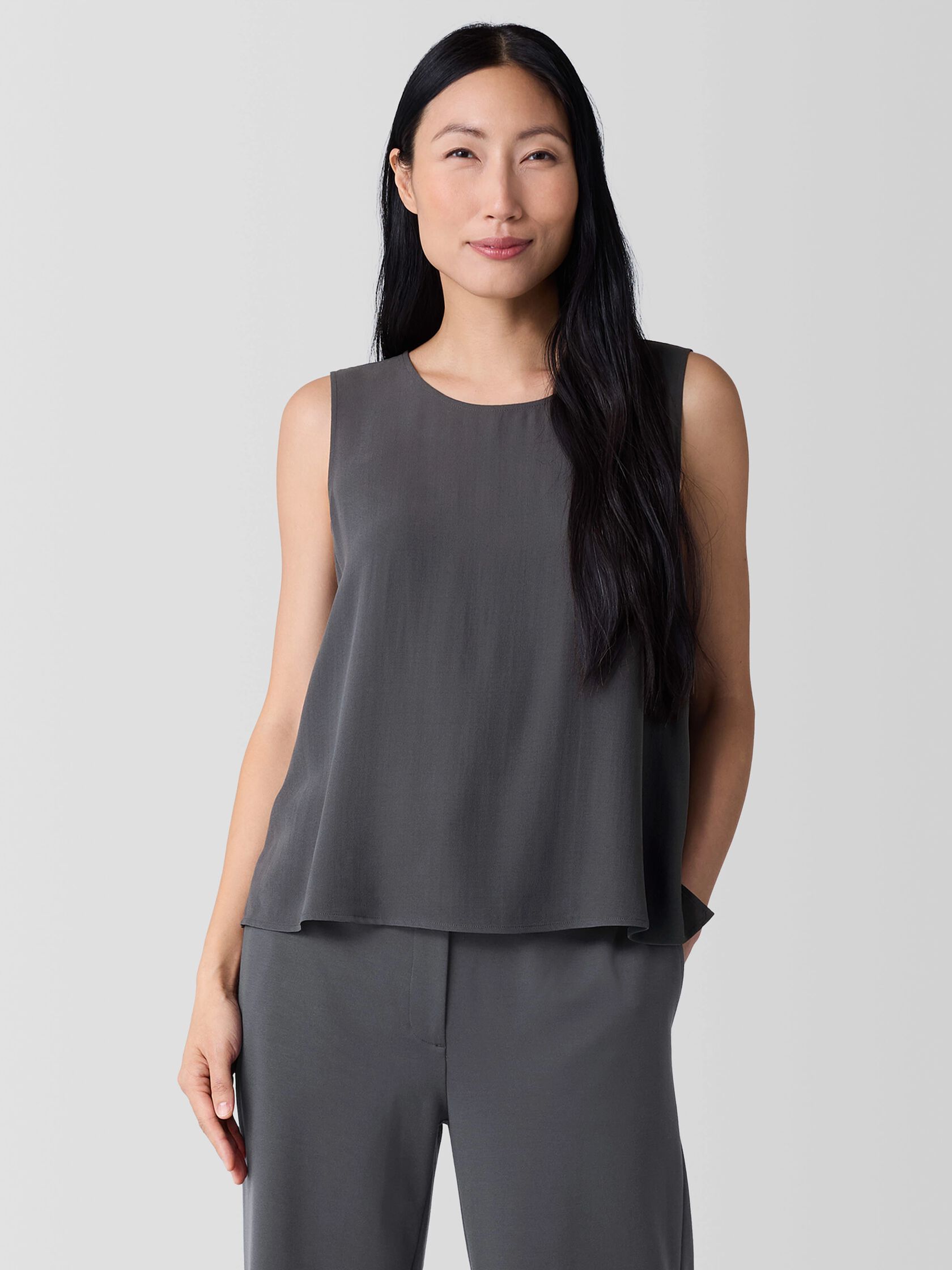 Silk Georgette Crepe Round Neck Tank