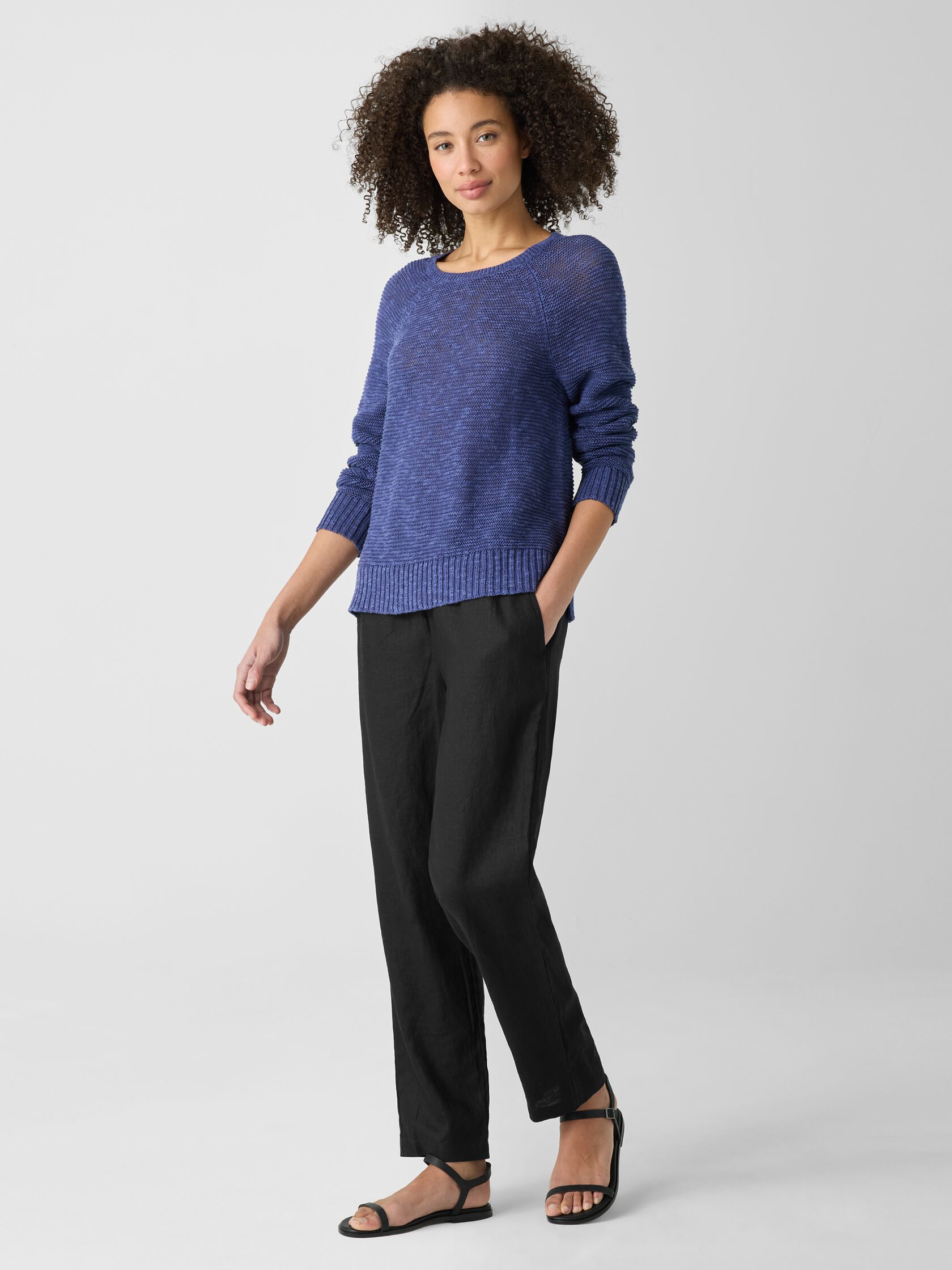 Organic Linen Cotton Slub Crew Neck Top