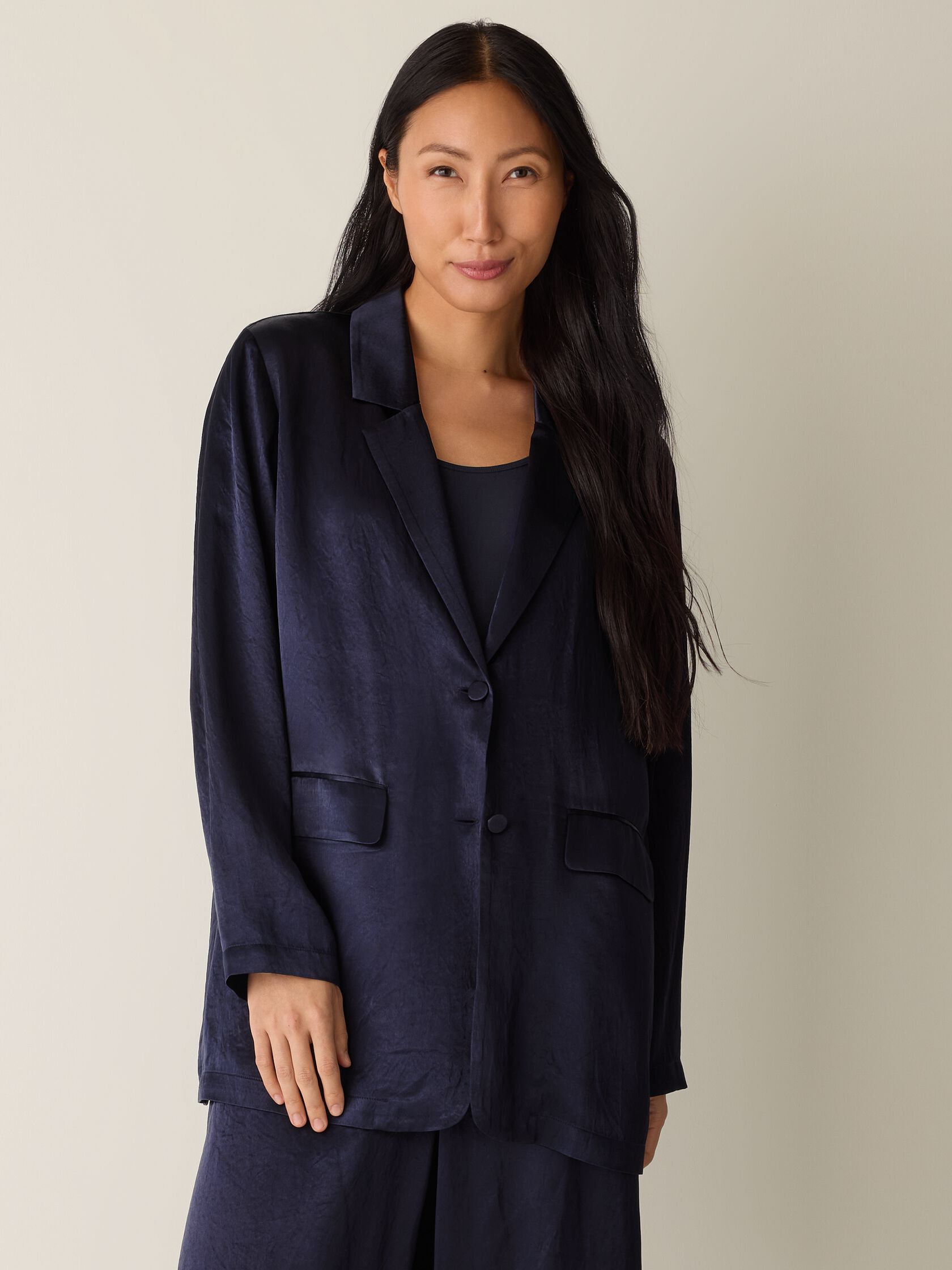 Textured Satin Long Blazer