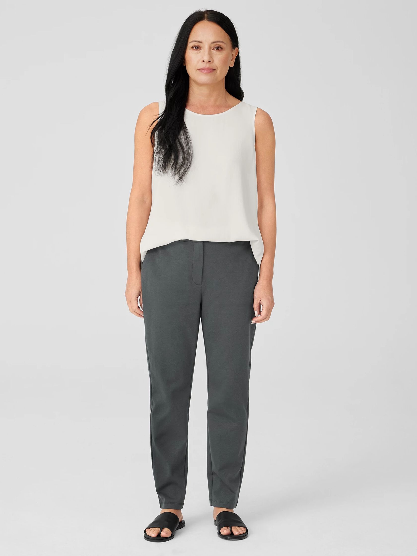 Cotton Blend Ponte High-Waisted Slim Pant