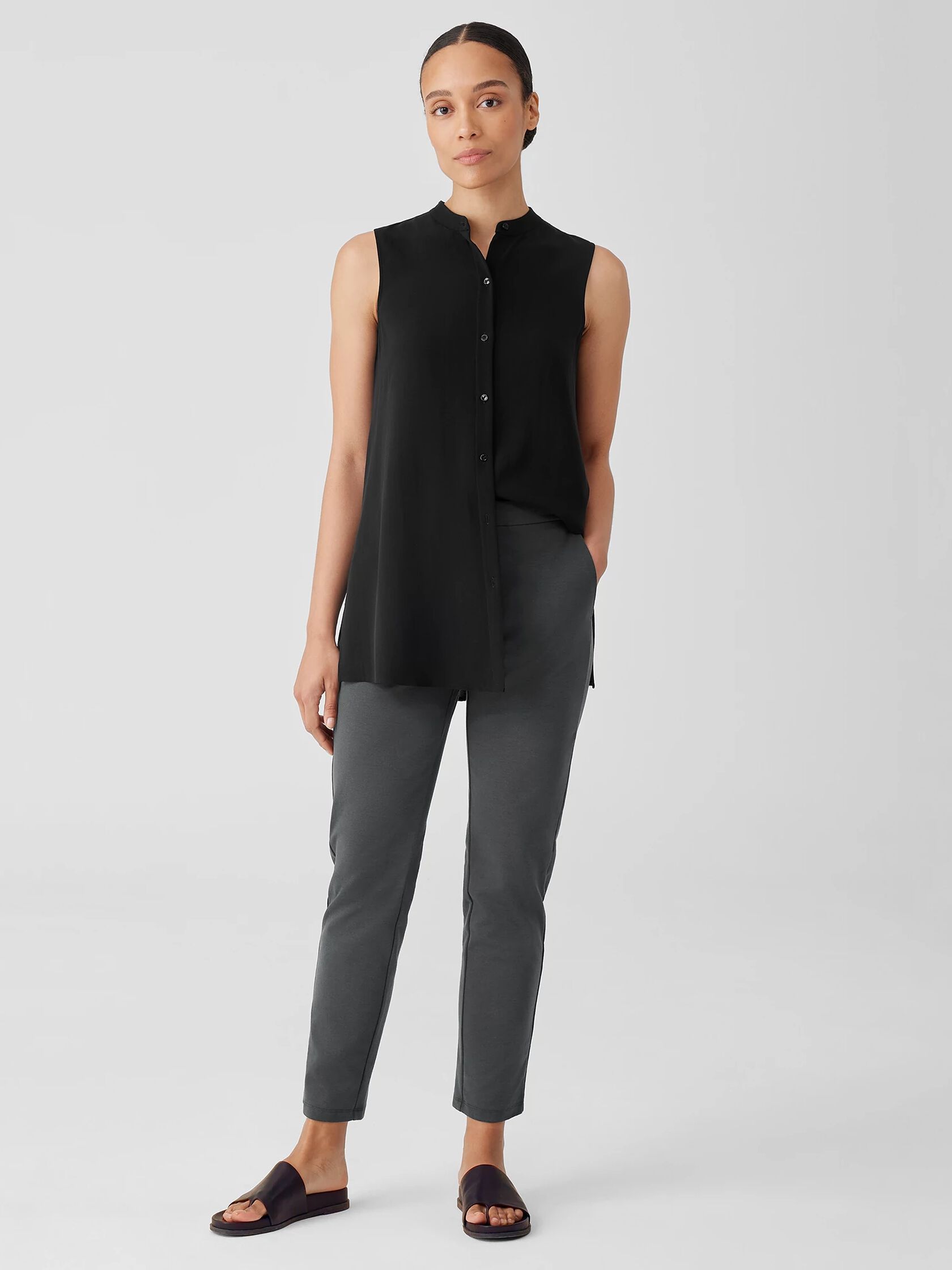 Cotton Blend Ponte High-Waisted Slim Pant
