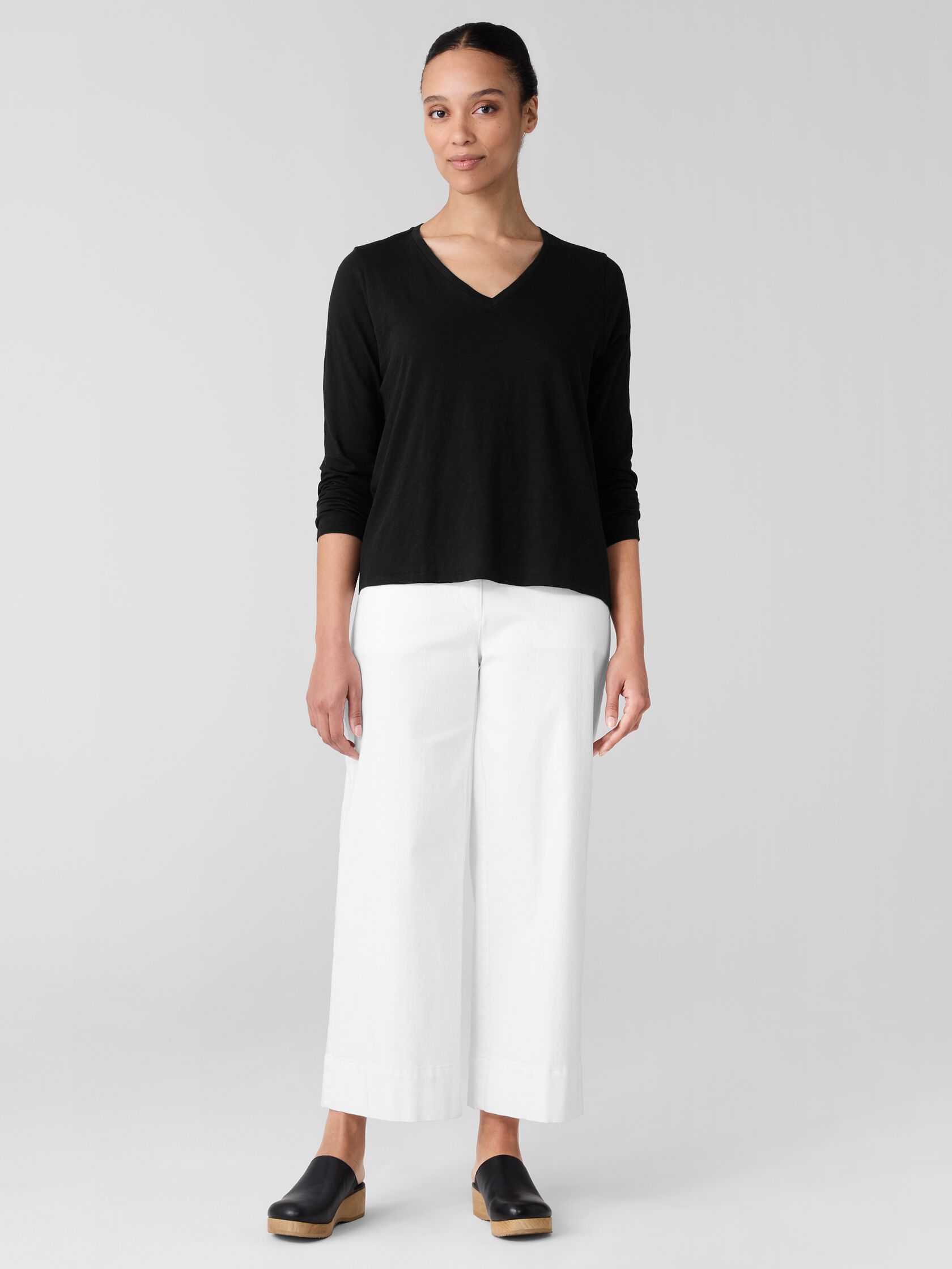 Organic Cotton Slubby Jersey V-Neck Top
