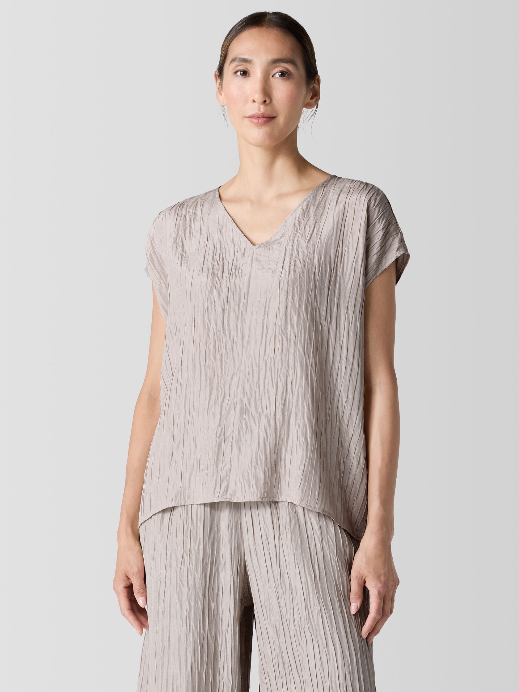 Textured Silk Jacquard V-Neck Top