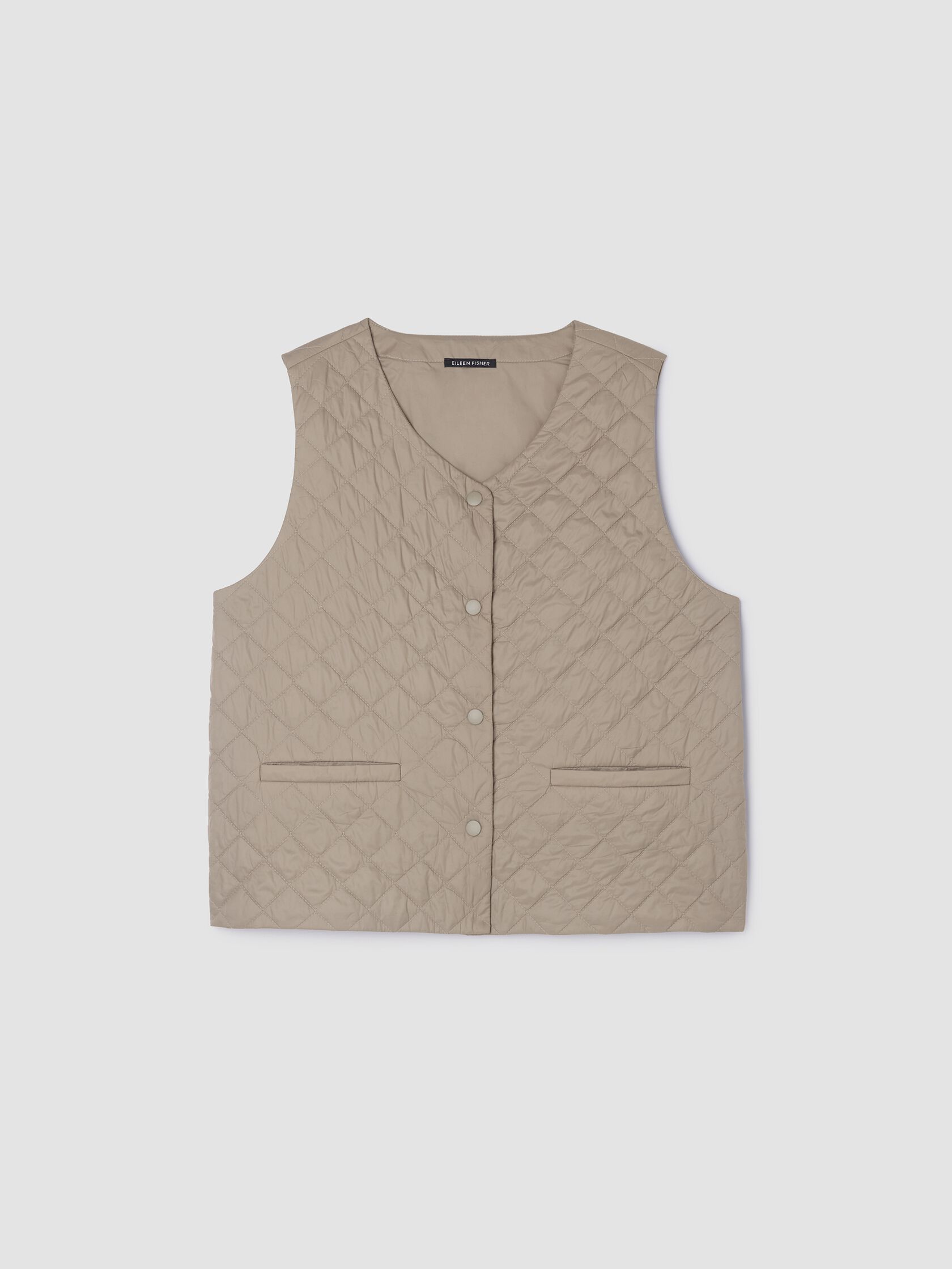 Eggshell Recycled Nylon Quilted V-Neck Vest