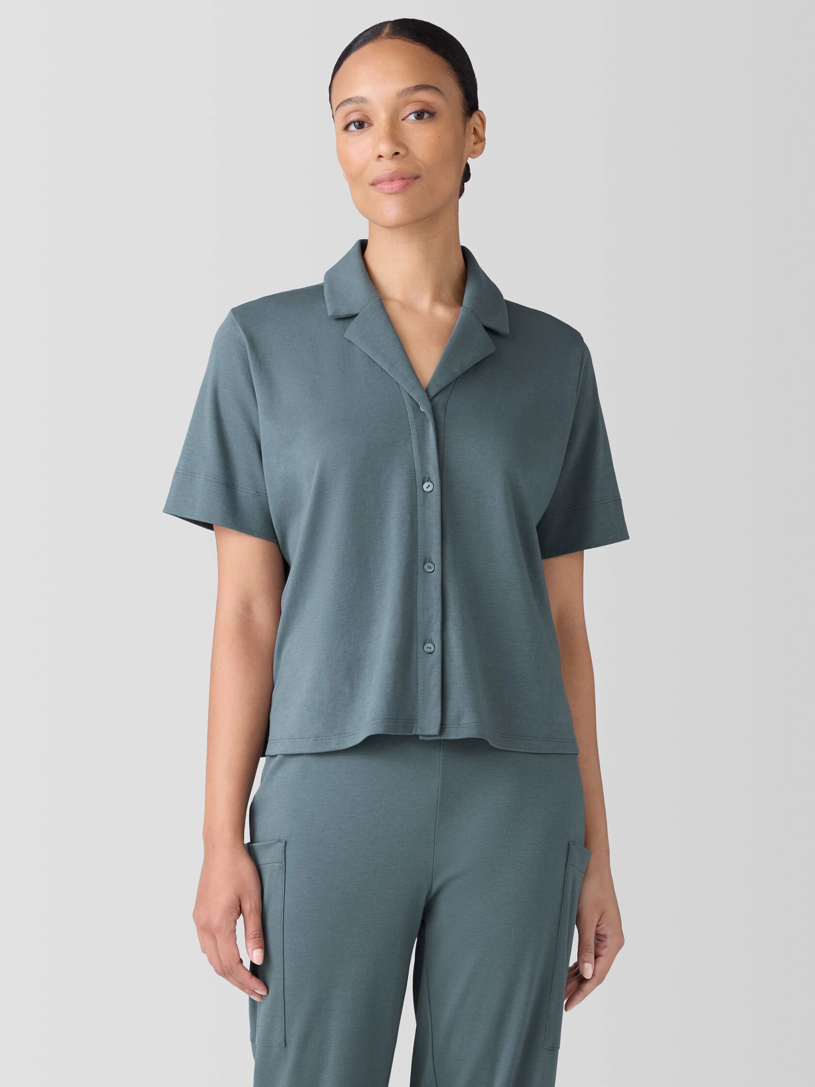 Organic Cotton Interlock Notch Collar Sleep Shirt