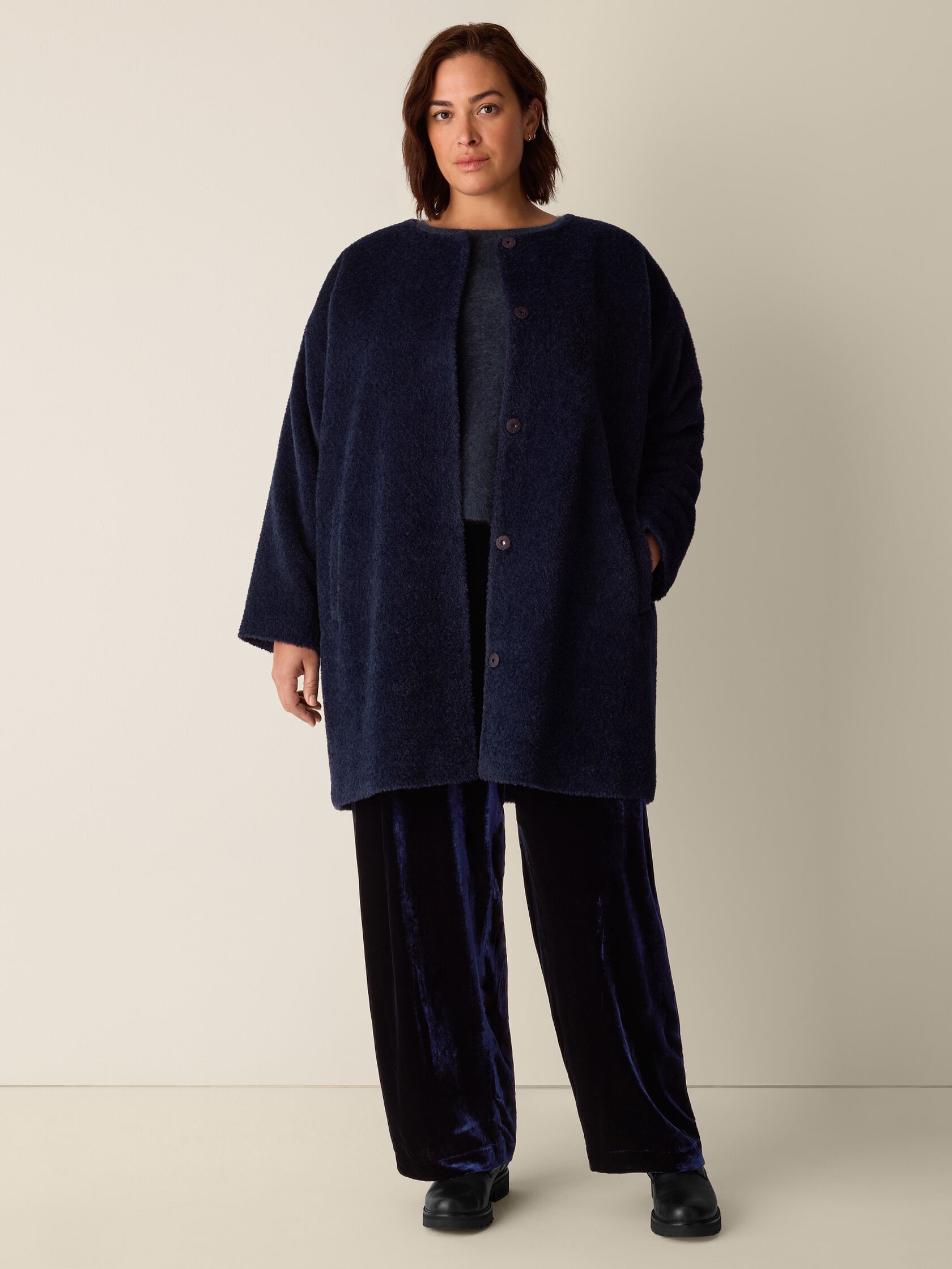 Fine Wool Alpaca Round Neck Coat