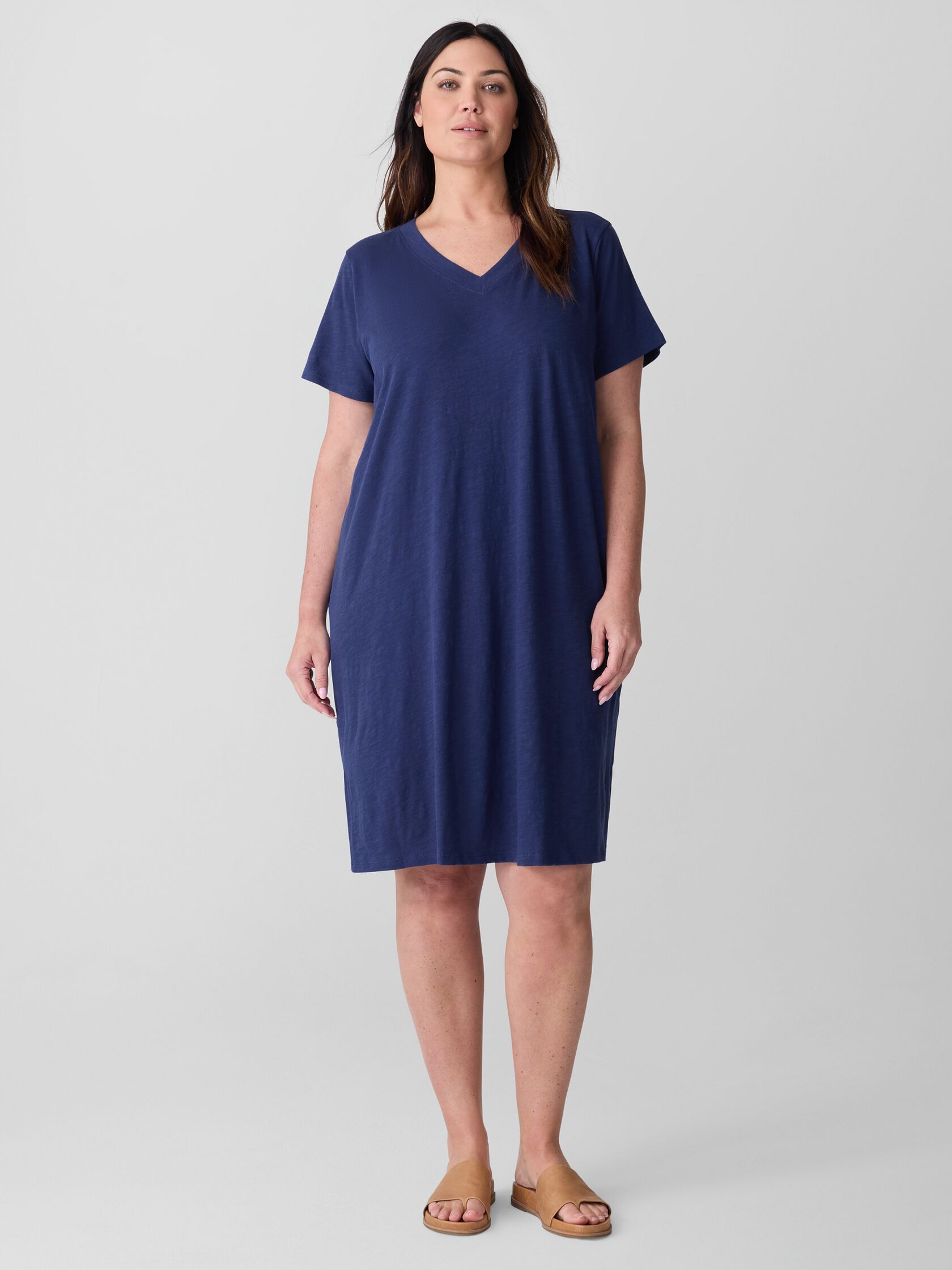Organic Cotton Slubby Jersey V-Neck Dress