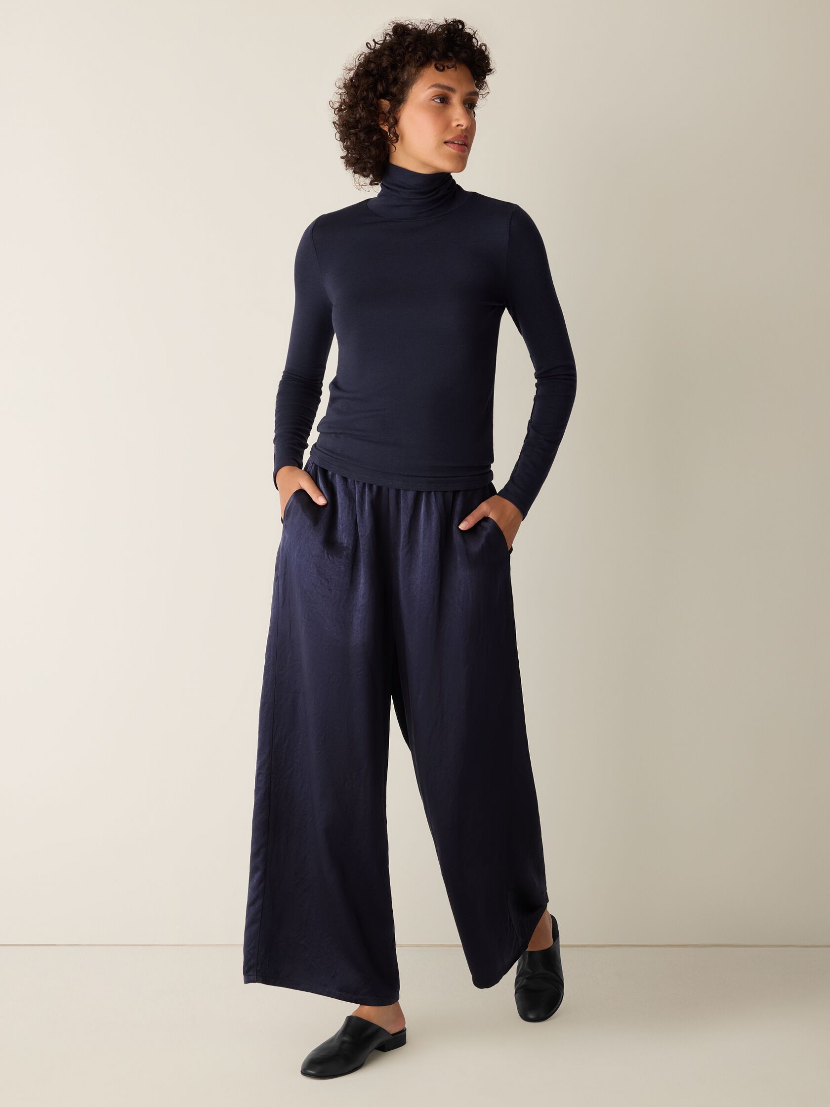 Sheer Cotton Blend Knit Turtleneck Top