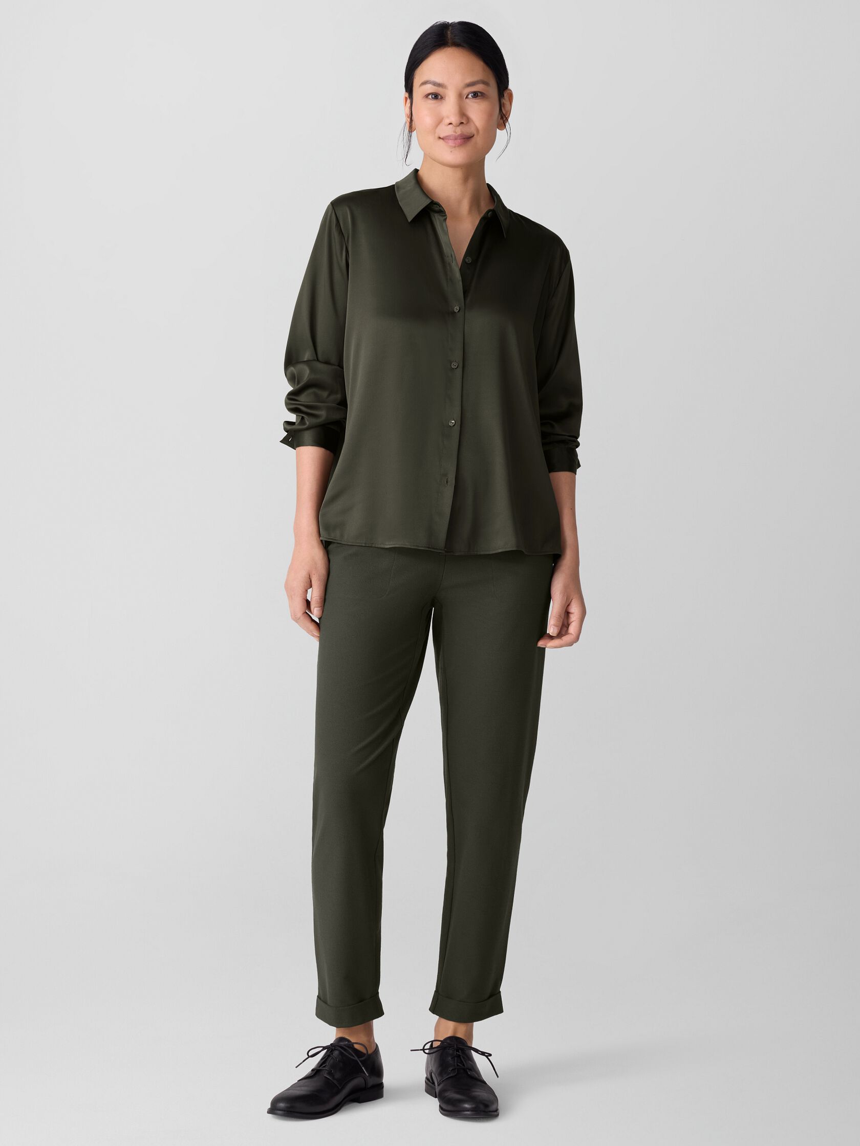 Stretch Silk Charmeuse Classic Collar Shirt
