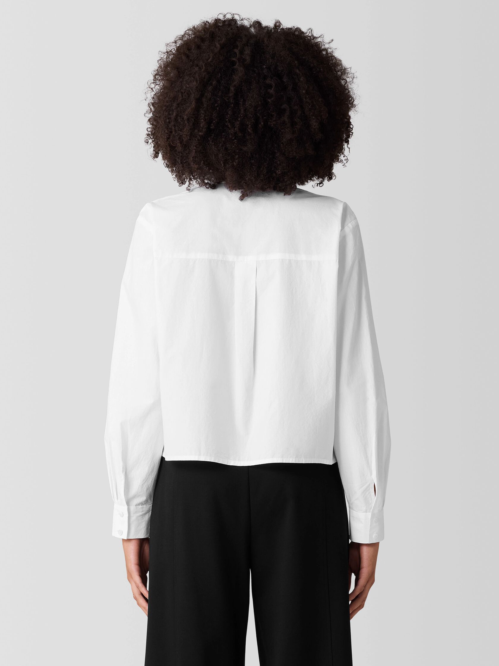 Washed Organic Cotton Poplin Band Collar Short Shirt