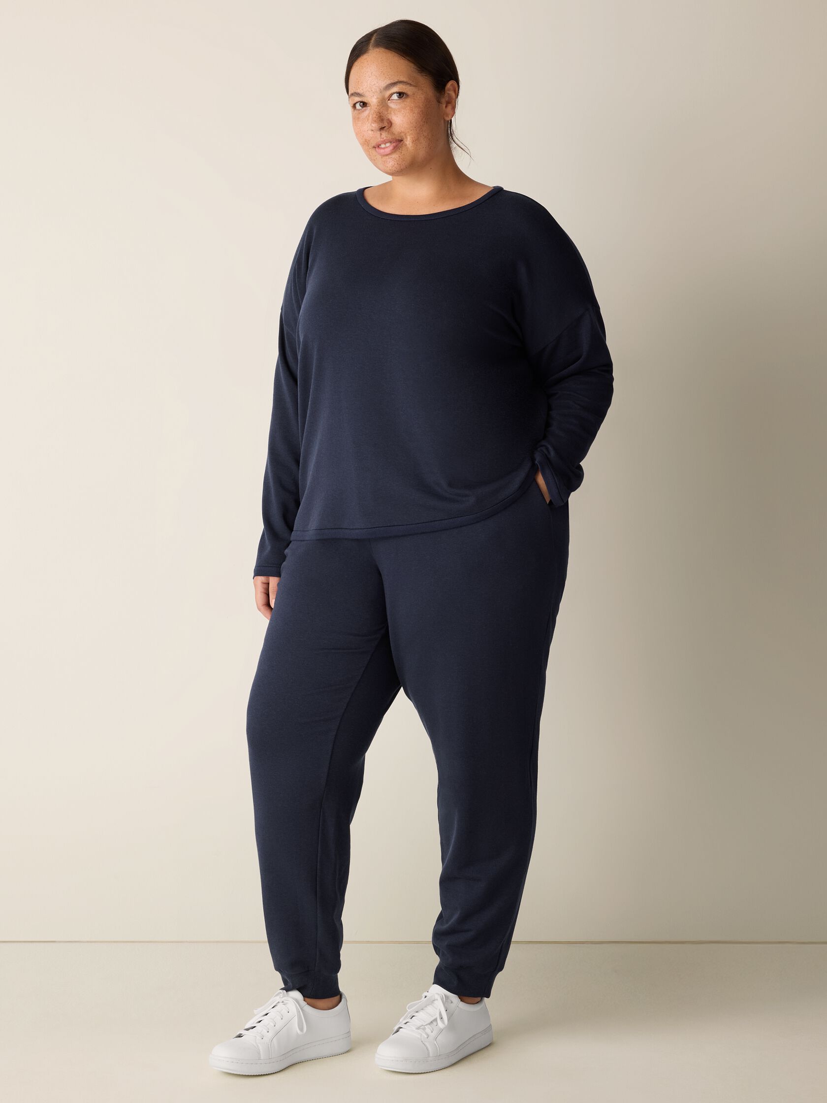Cozy Brushed Terry Hug Round Neck Box-Top