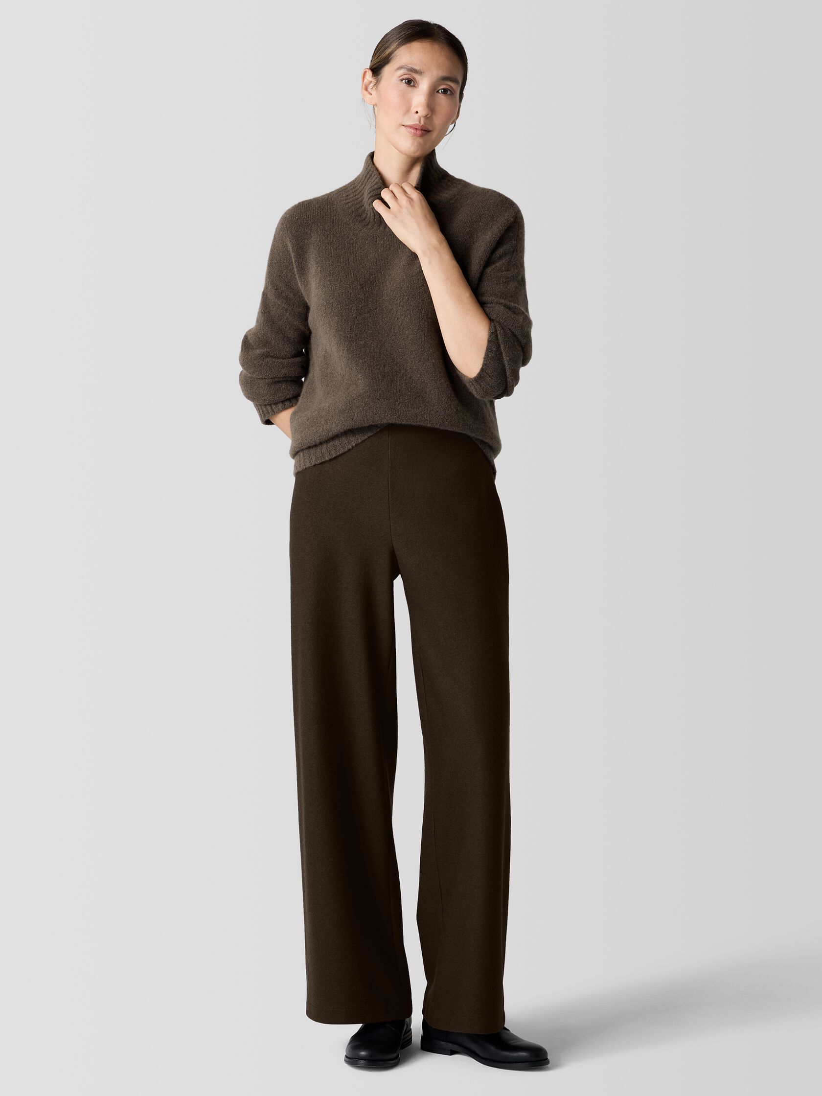 Felted Wool Jersey Wide-Leg Long Pant in Regenerative Wool