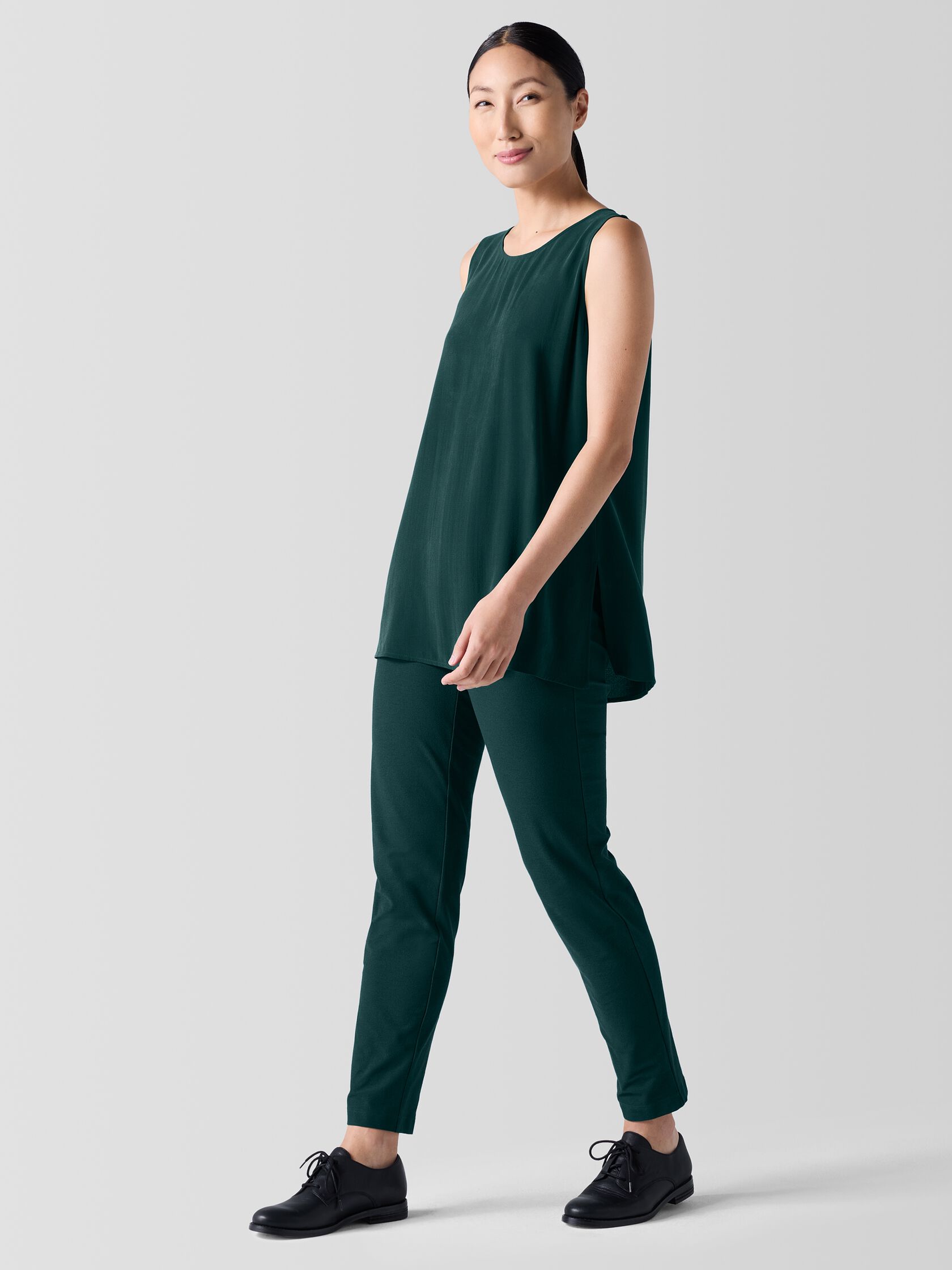 Silk Georgette Crepe Ballet Neck Long Tank