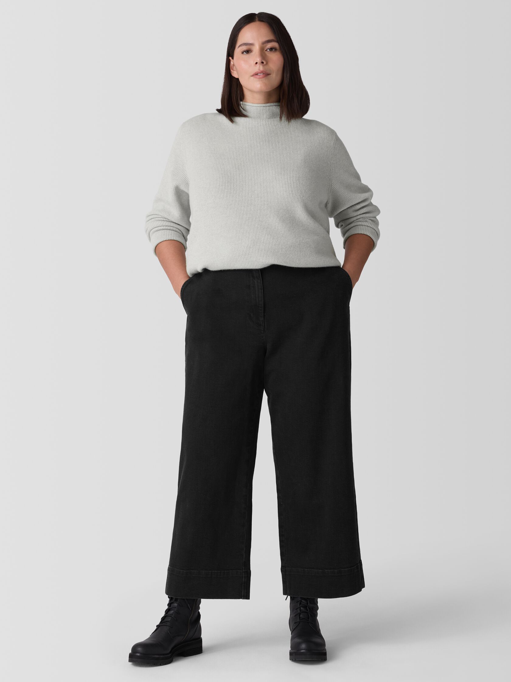 Cotton Stretch Denim Wide-Leg Jean
