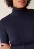 Sheer Cotton Blend Knit Turtleneck Top