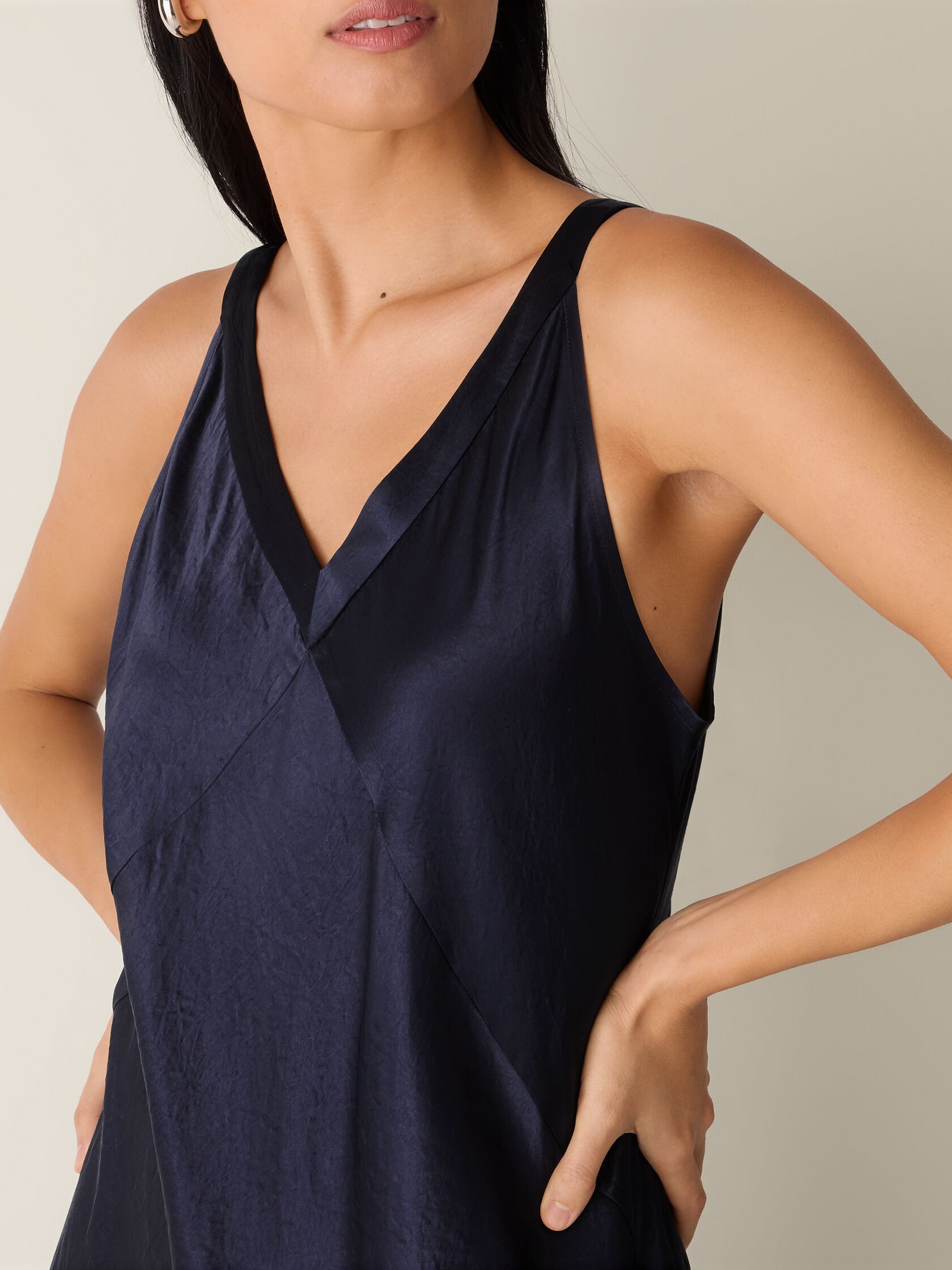 Textured Satin V-Neck Dress
