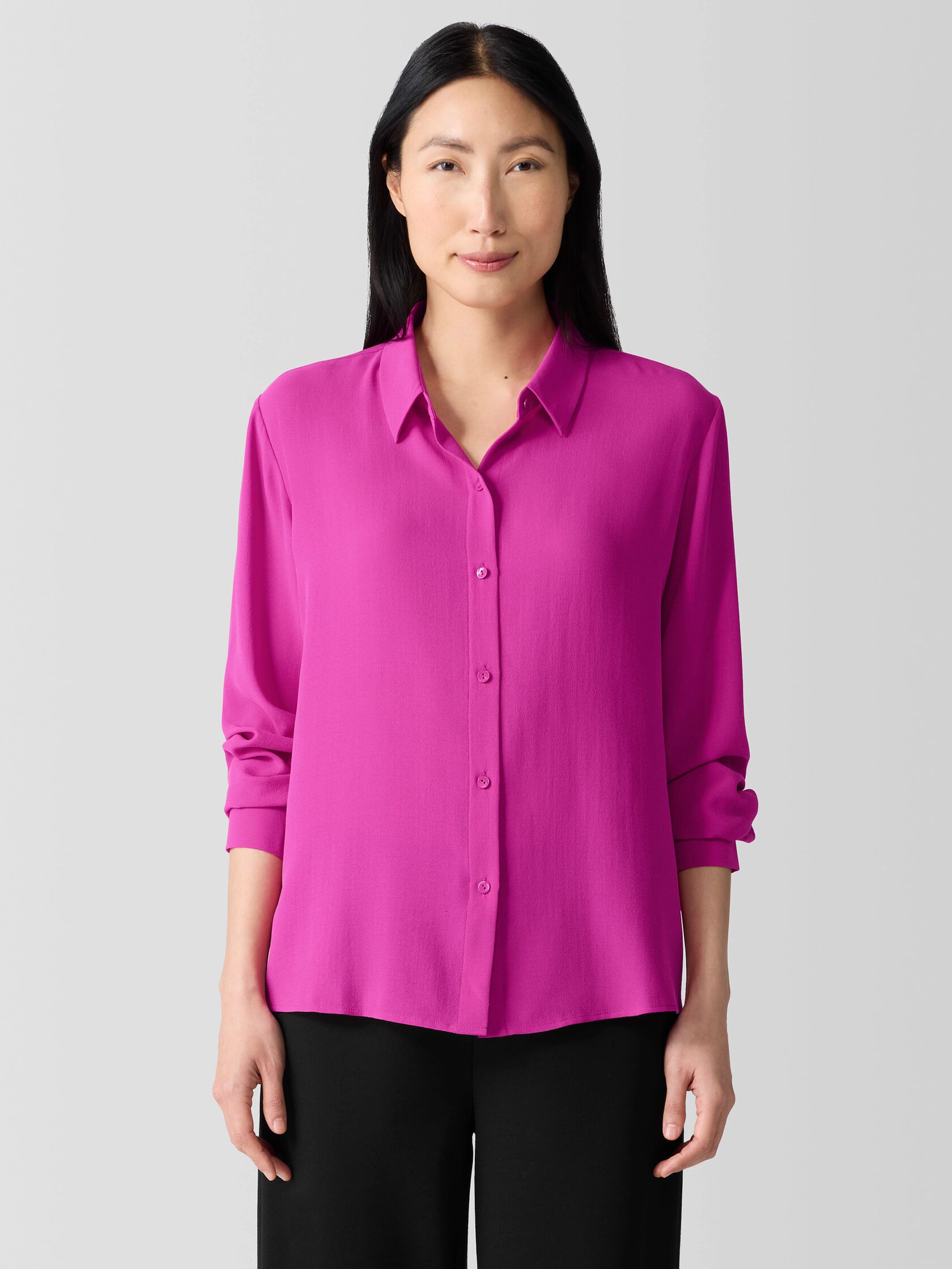 Silk Georgette Crepe Classic Collar Shirt