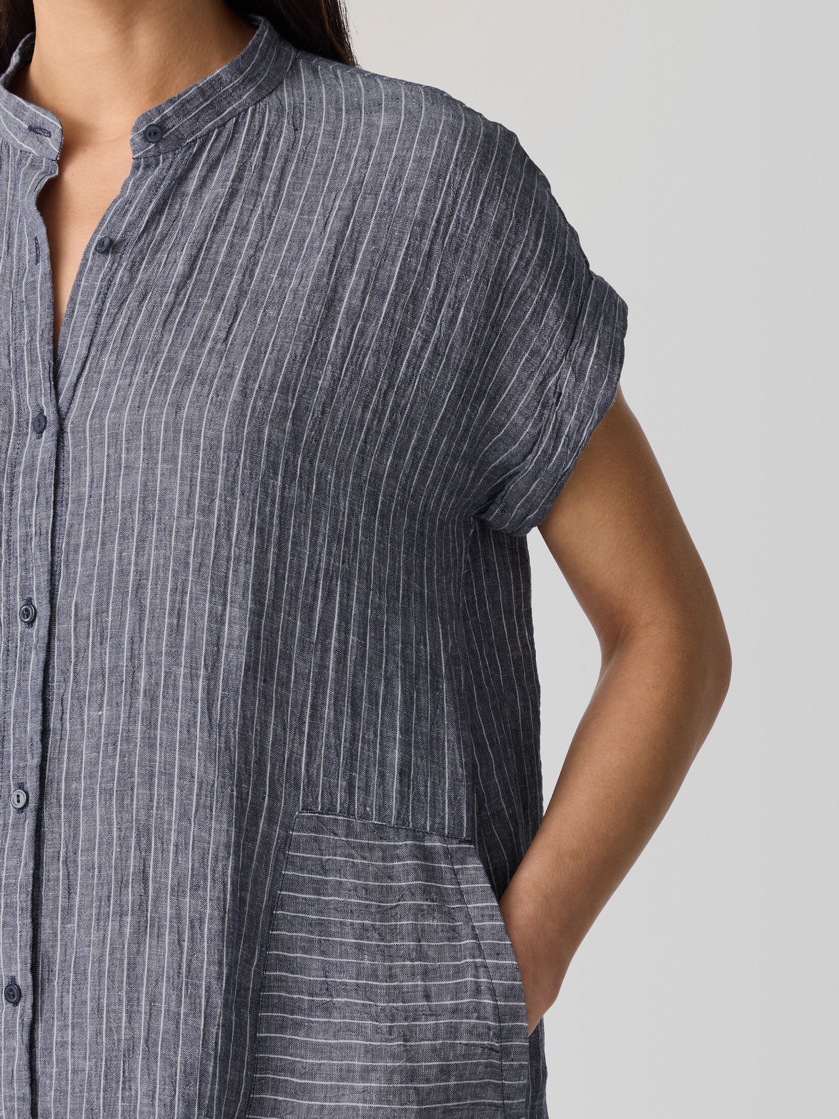 Puckered Organic Linen Shirtdress