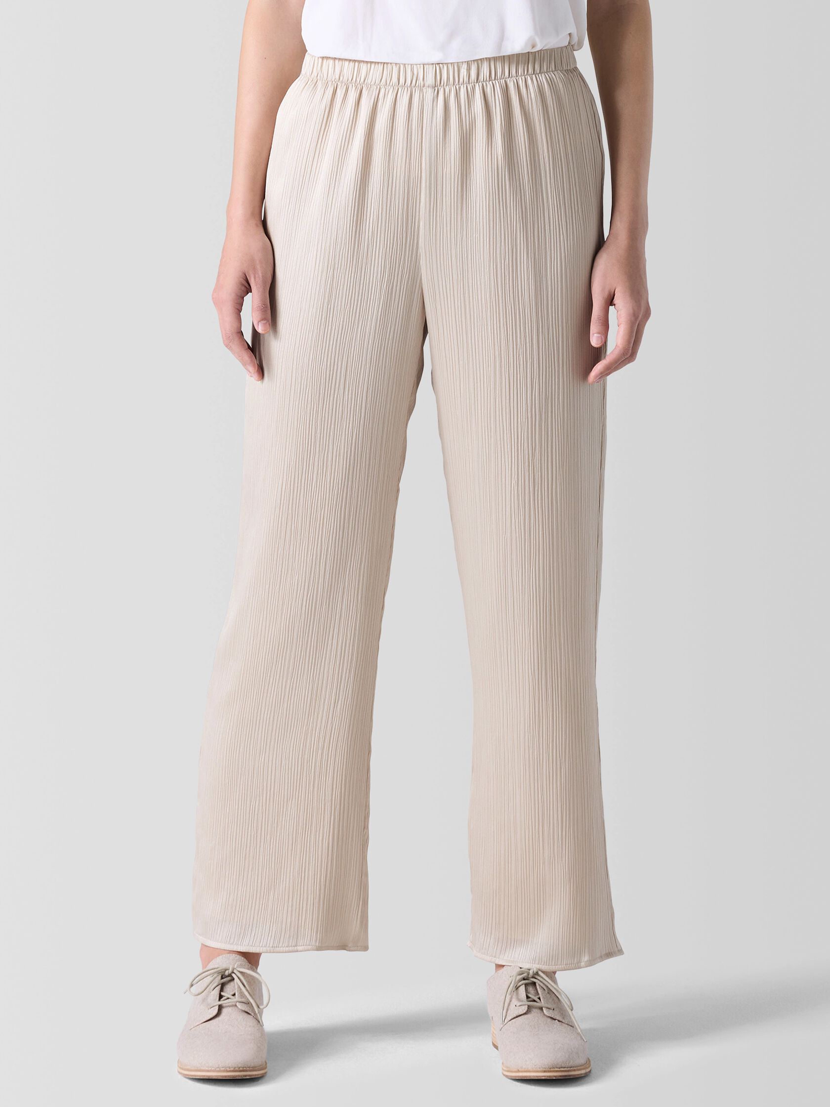 Striated Silk Satin Straight Pant