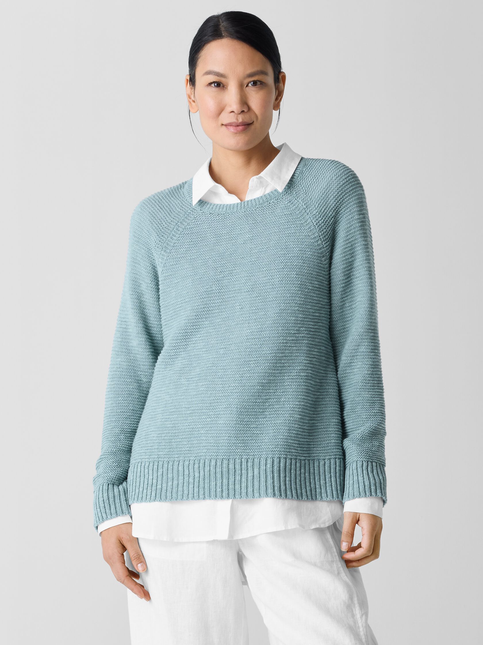 Organic Linen Cotton Slub Crew Neck Top