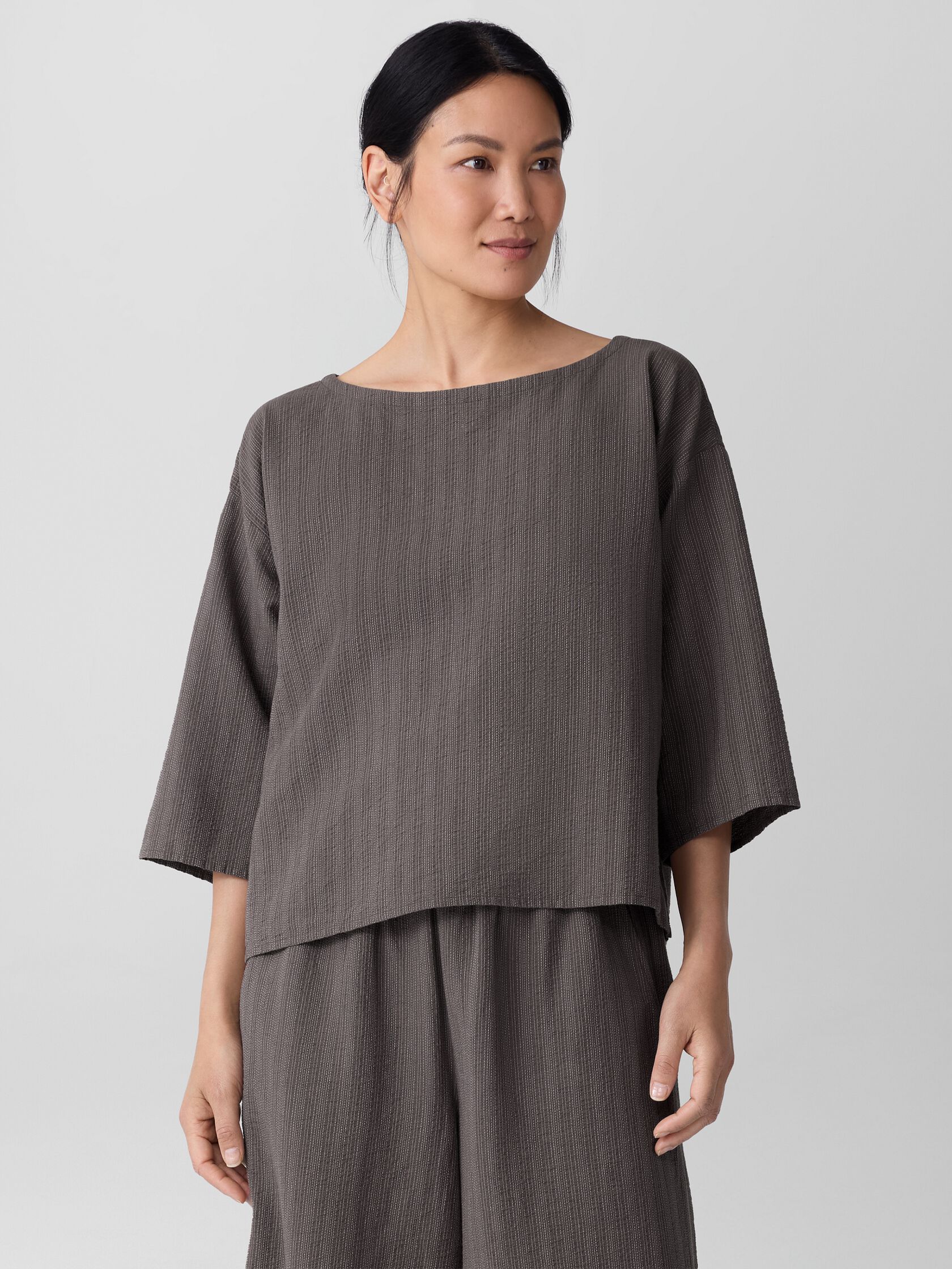 Cotton Blend Stripe Stitch Box-Top