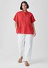 Organic Handkerchief Linen Band Collar Short-Sleeve Shirt