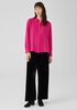 Silk Georgette Crepe Shirred-Back Shirt