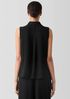 Silk Georgette Crepe Classic Collar Sleeveless Shirt