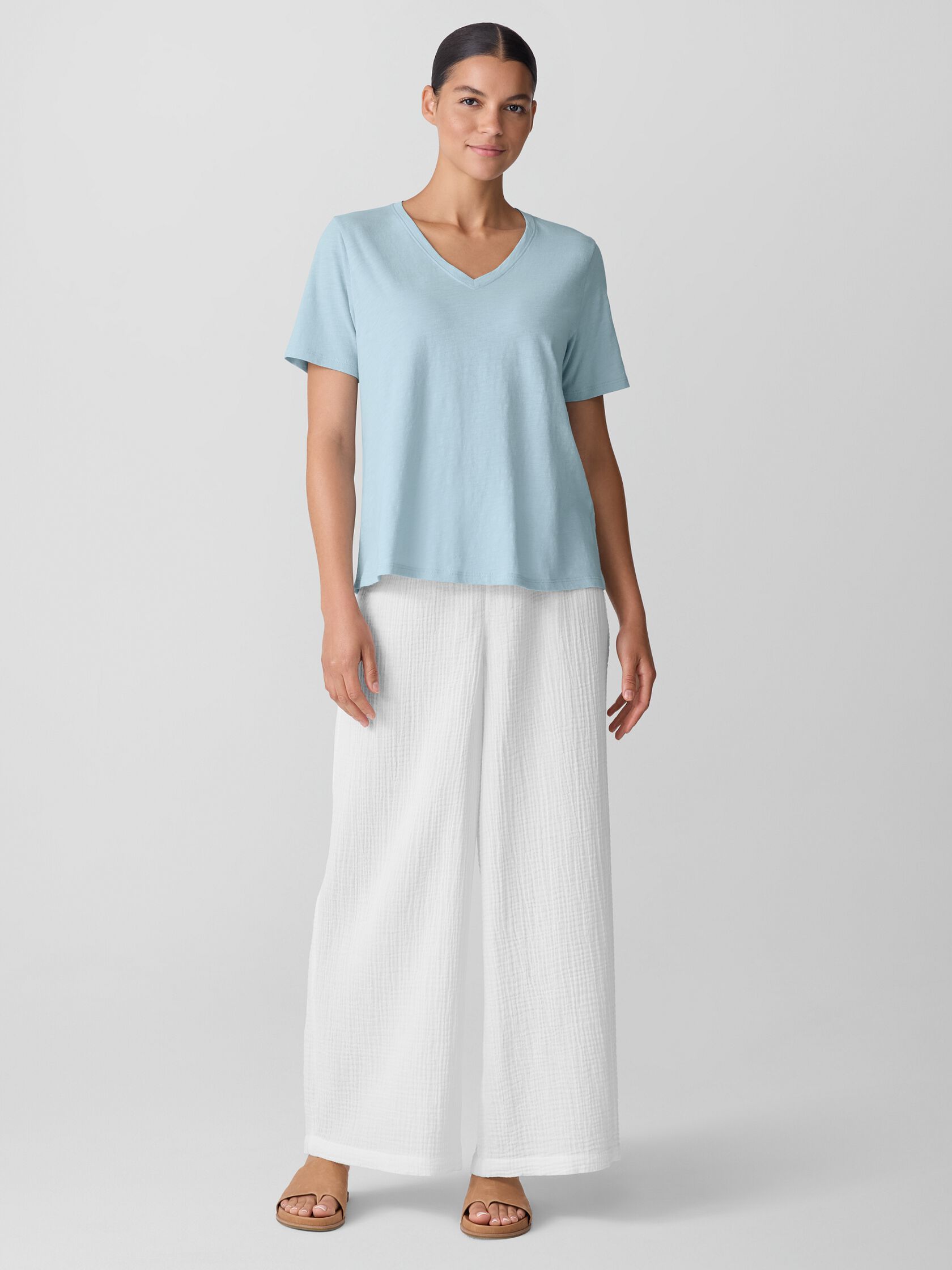 Organic Cotton Slubby Jersey V-Neck Tee