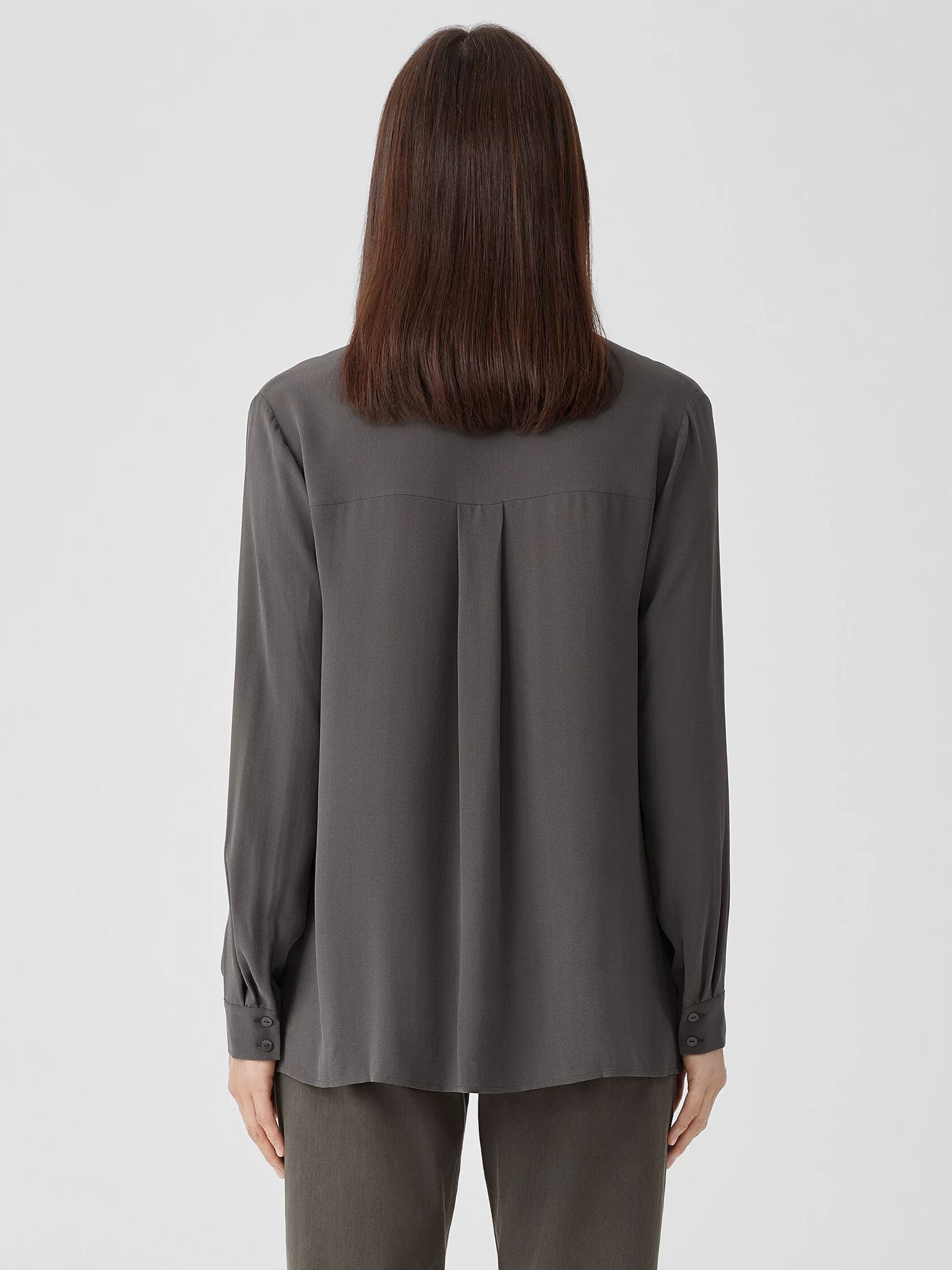 Silk Georgette Crepe Band Collar Shirt
