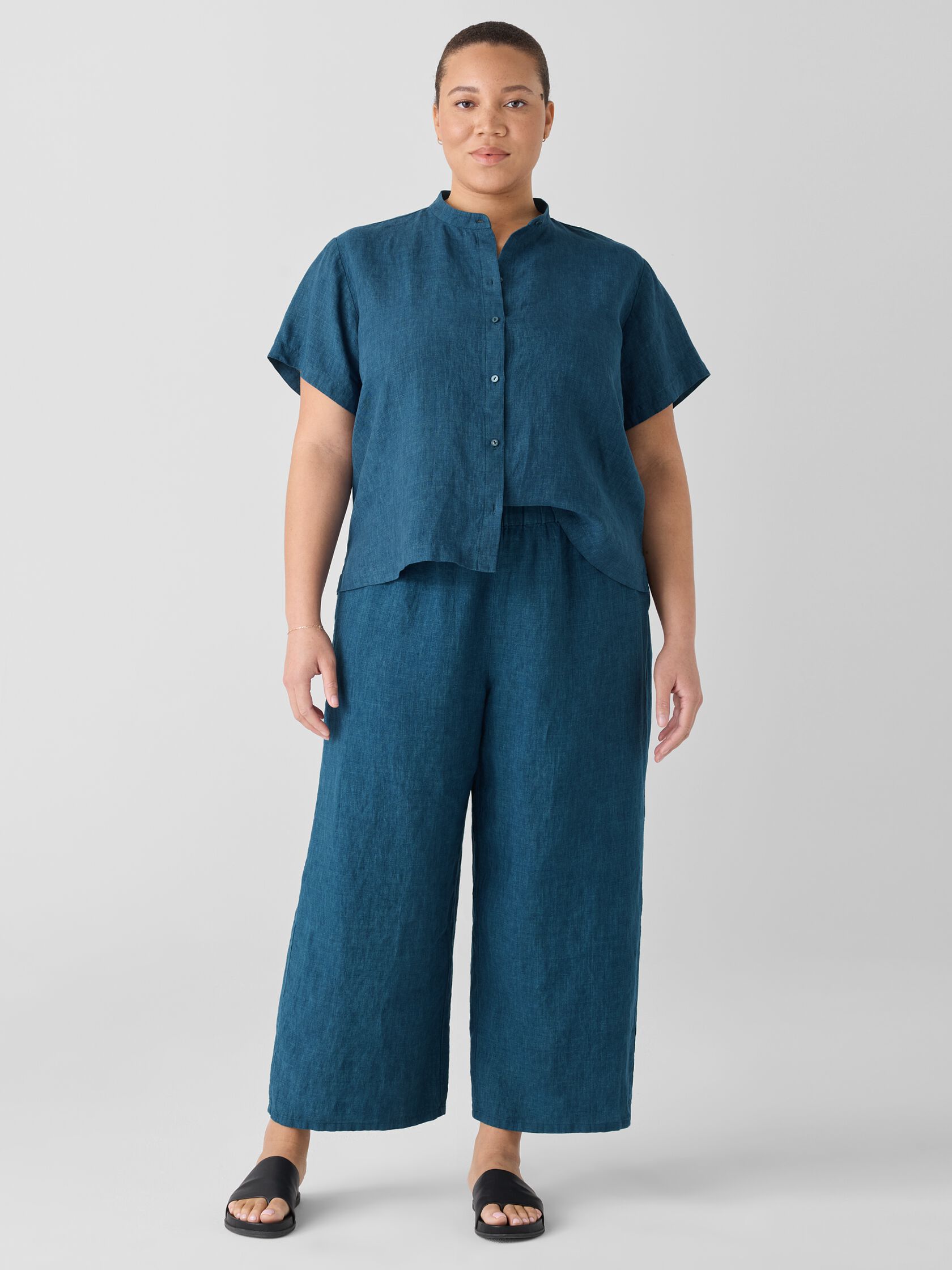 Washed Organic Linen Délavé Wide-Leg Pant