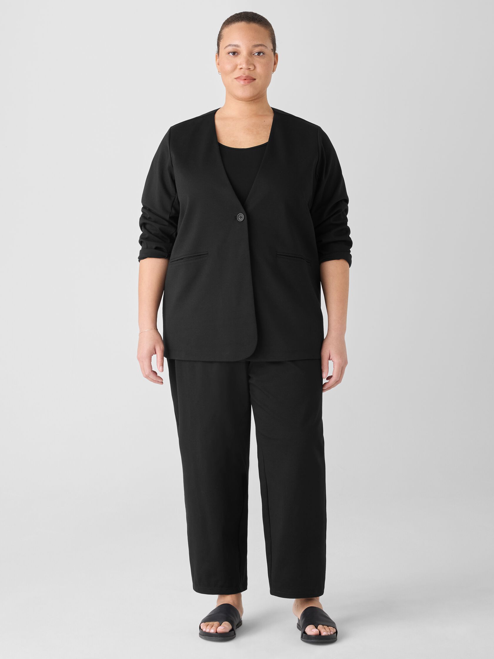 Cotton Blend Ponte V-Neck Blazer