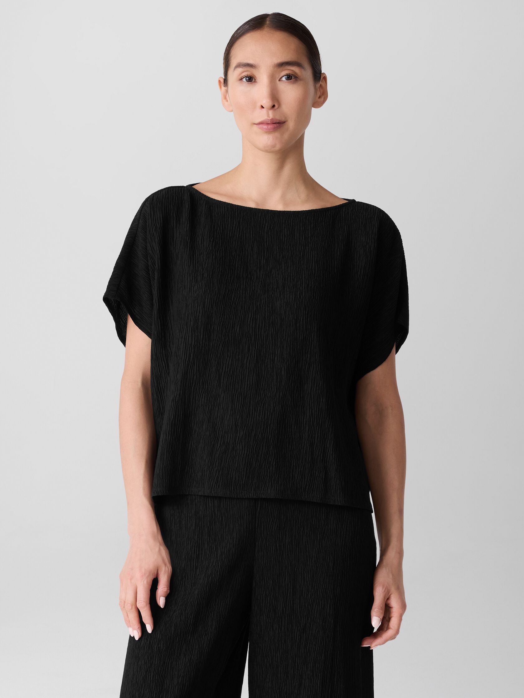 Woven Plissé Dolman Sleeve Top