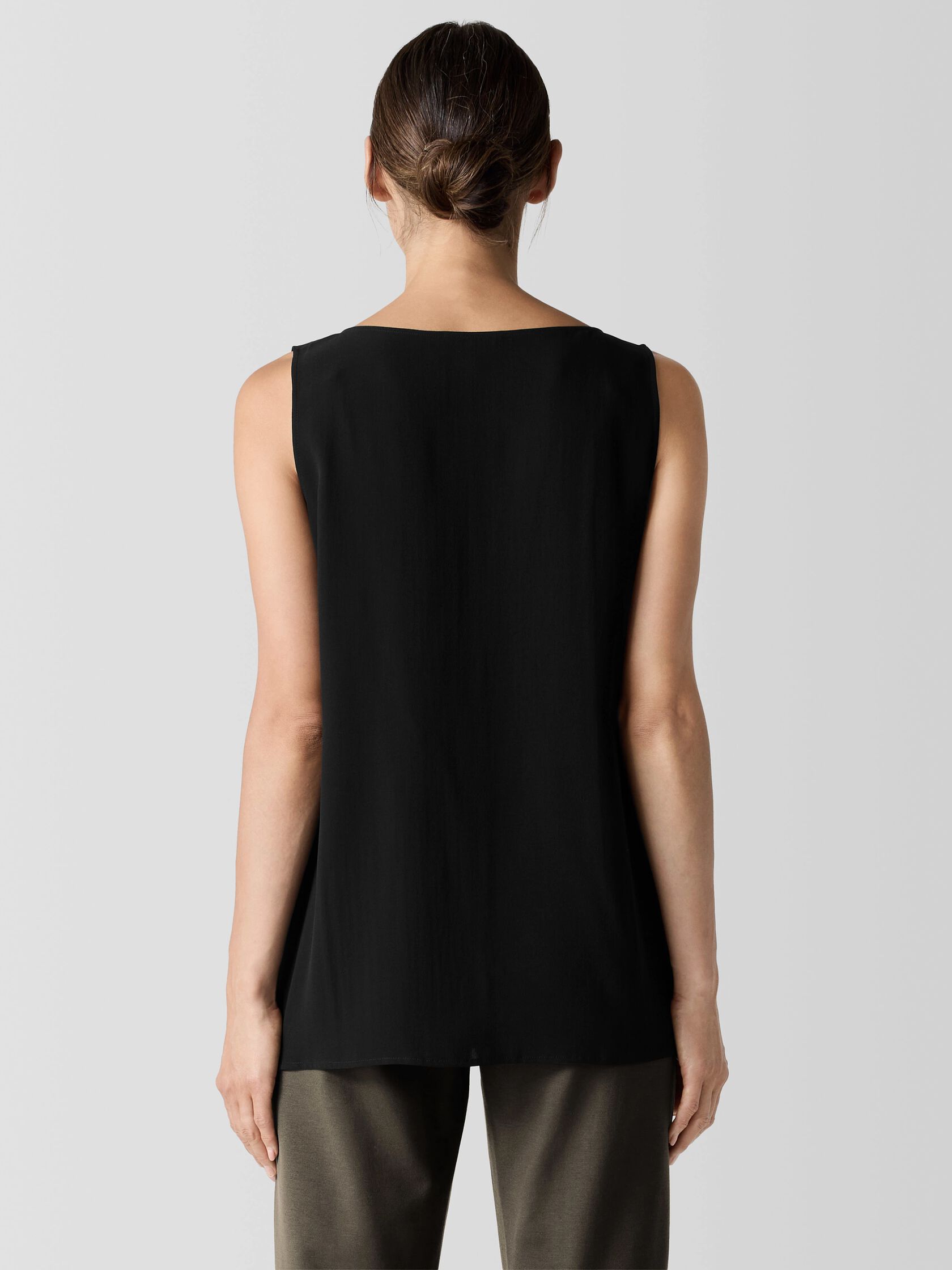 Silk Georgette Crepe Ballet Neck Long Tank