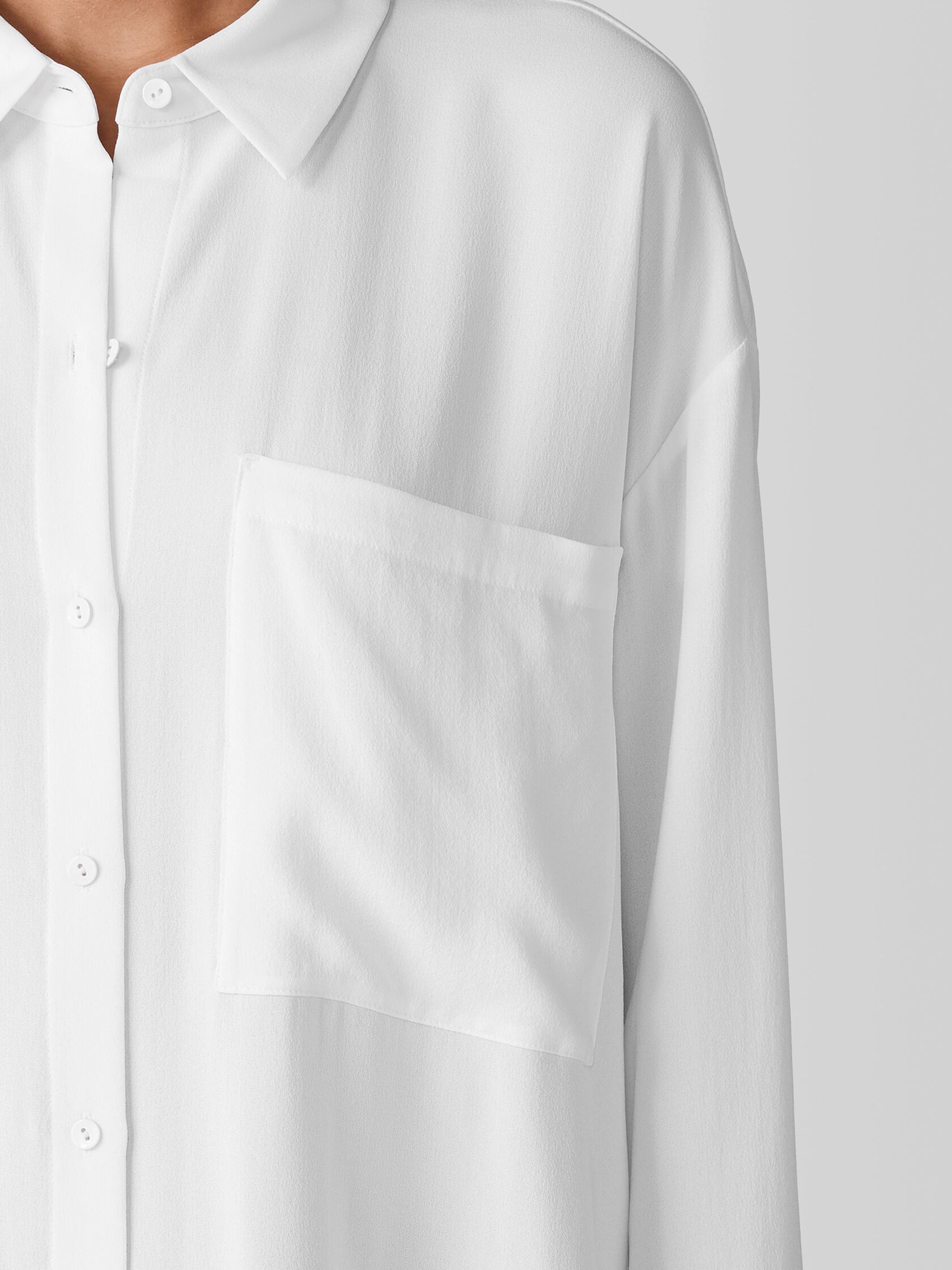Silk Georgette Crepe Classic Collar Long Shirt