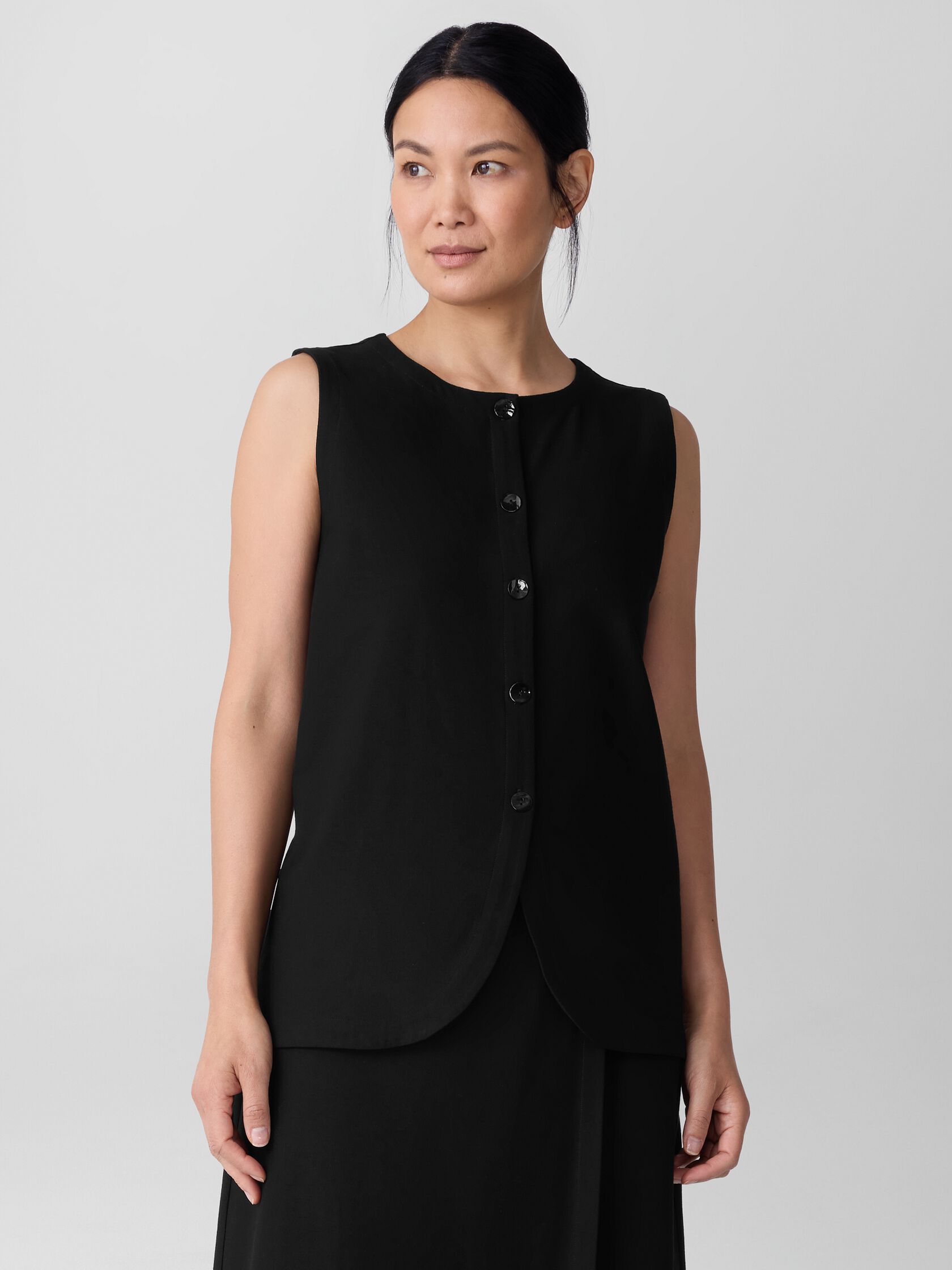Washable Stretch Crepe Long Vest