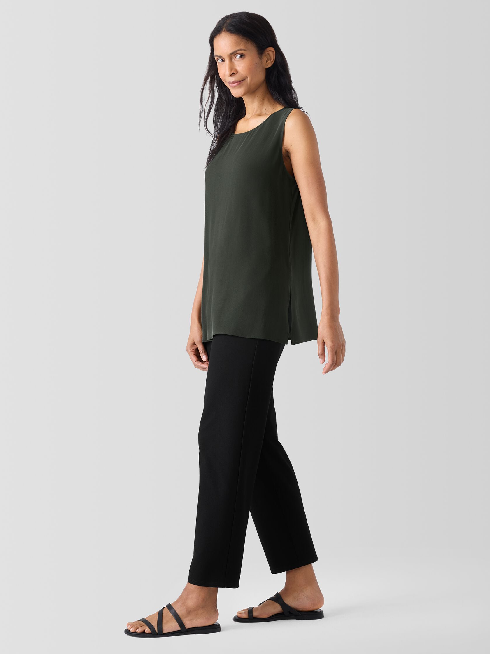 Silk Georgette Crepe Ballet Neck Long Tank