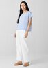 Puckered Organic Linen Stripe Ballet Neck Top