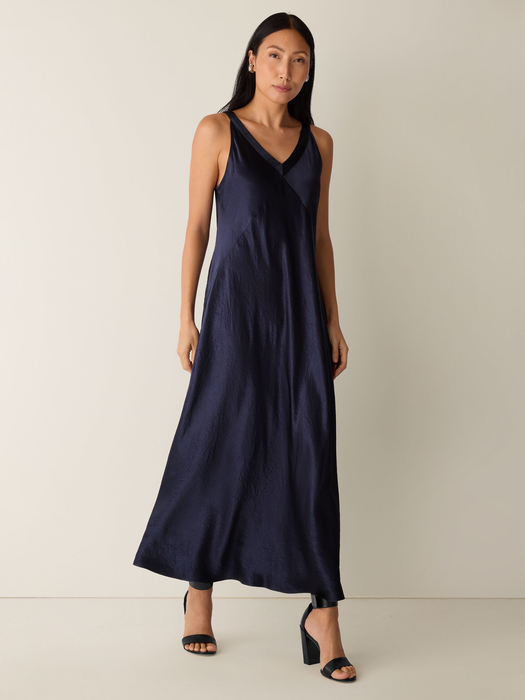 Textured Satin V-Neck Dress