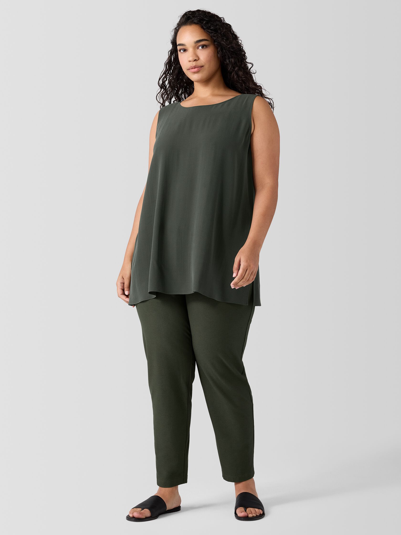 Silk Georgette Crepe Ballet Neck Long Tank