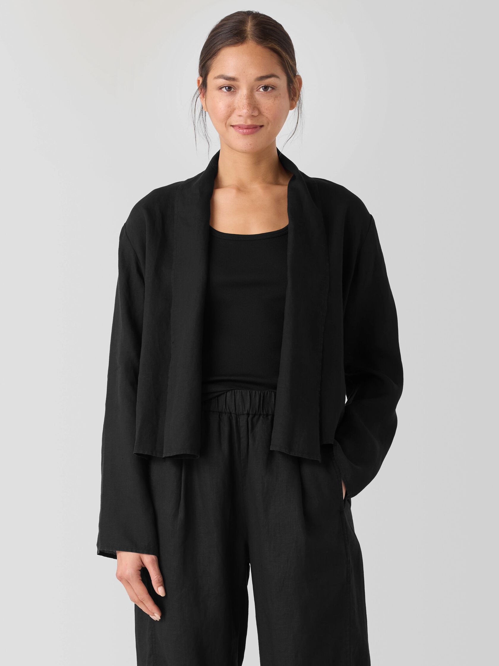 Organic Handkerchief Linen High Collar Jacket