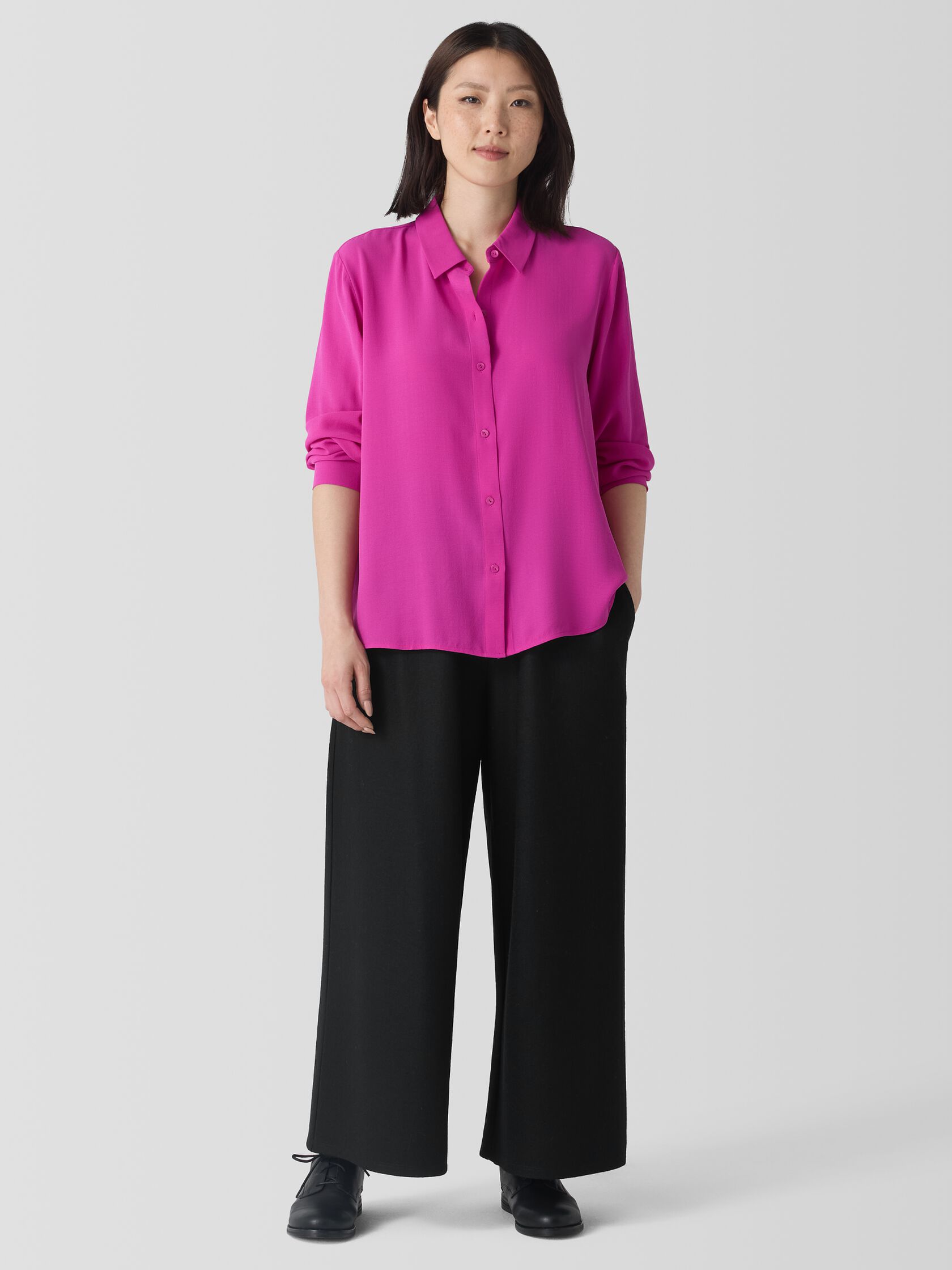Silk Georgette Crepe Classic Collar Shirt
