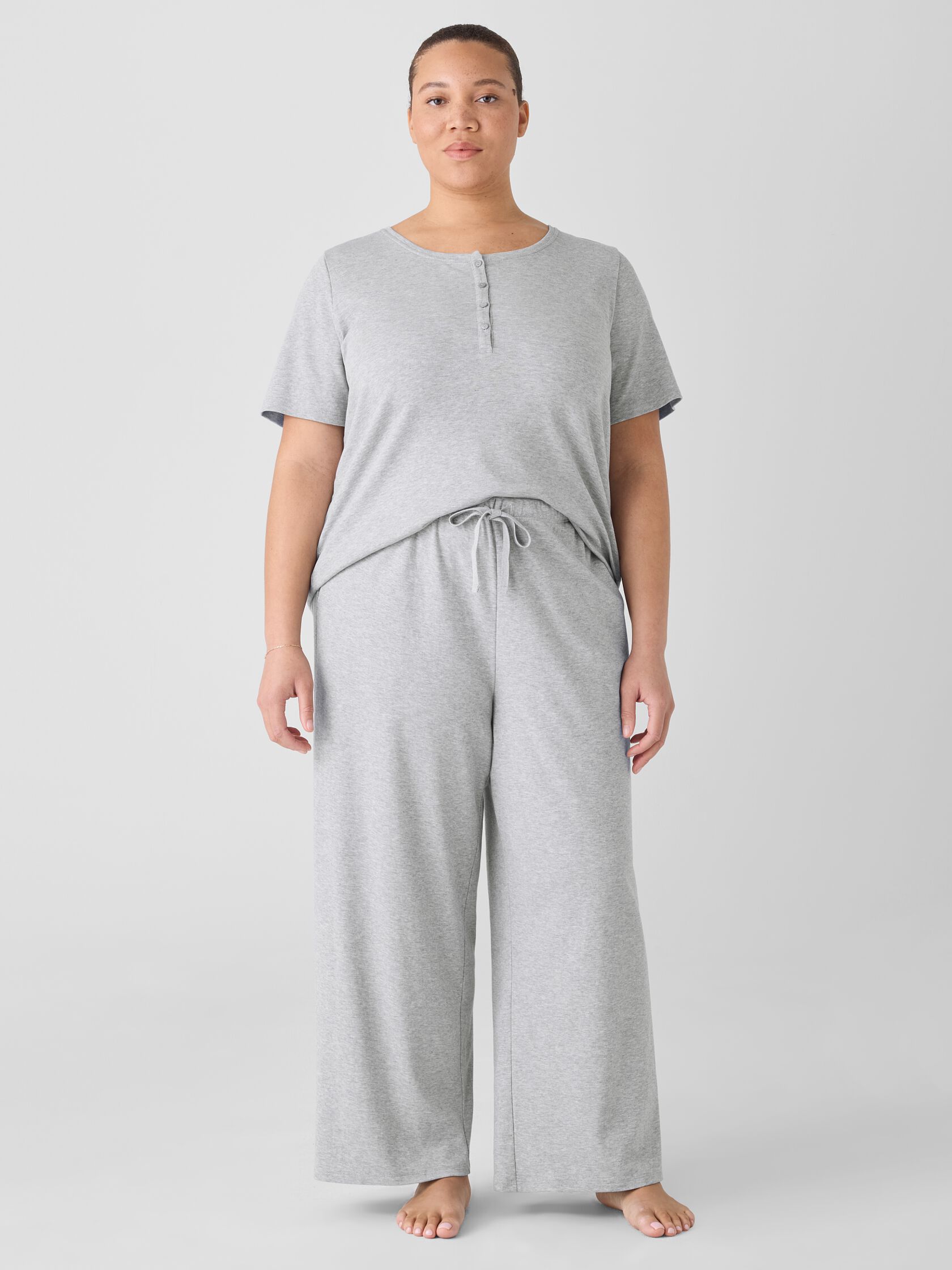 Mélange Organic Cotton Interlock Wide-Leg Sleep Pant