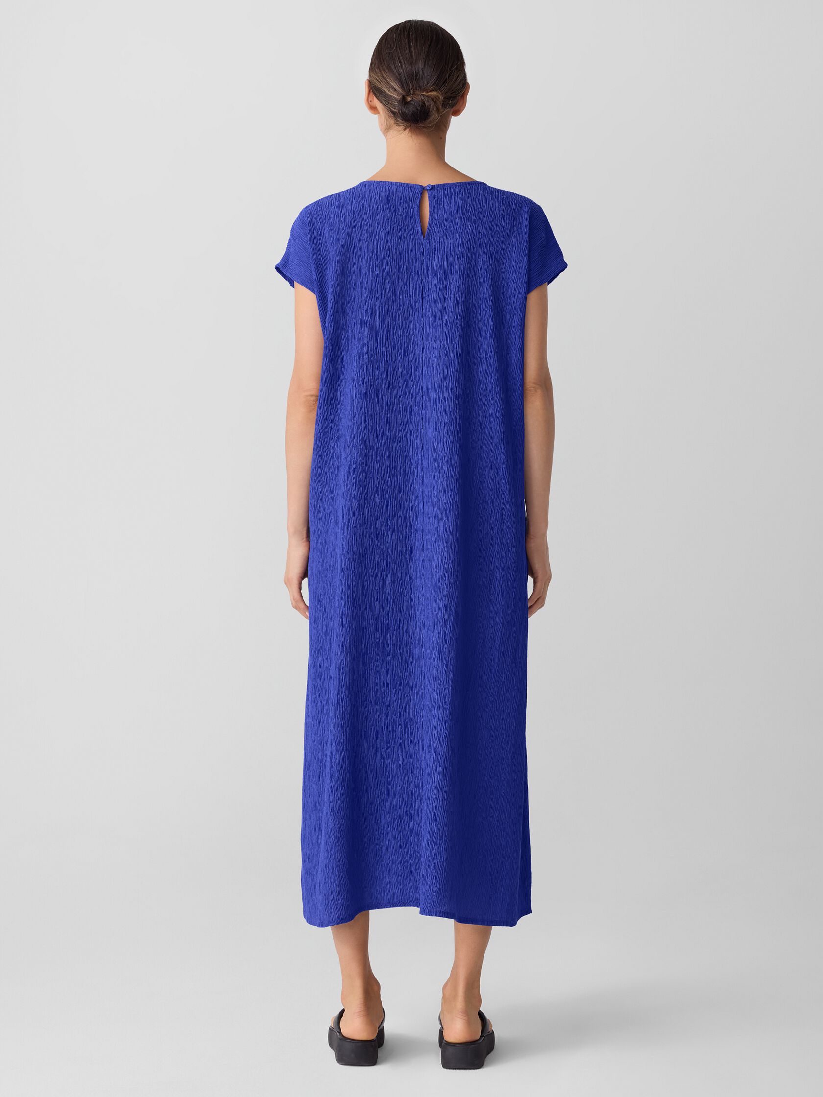 Woven Plissé Round Neck Dress