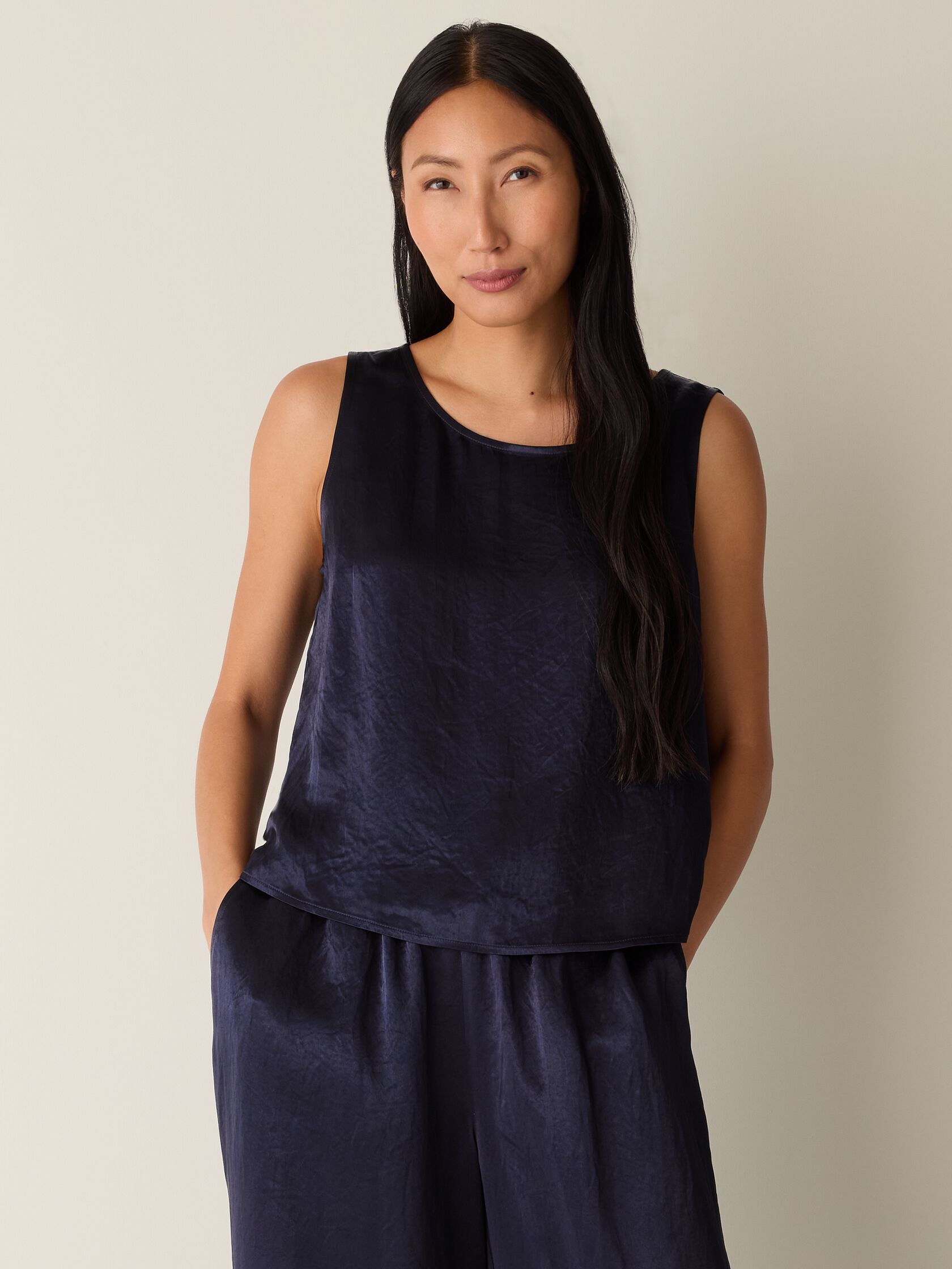 Textured Satin Ballet Neck Tank